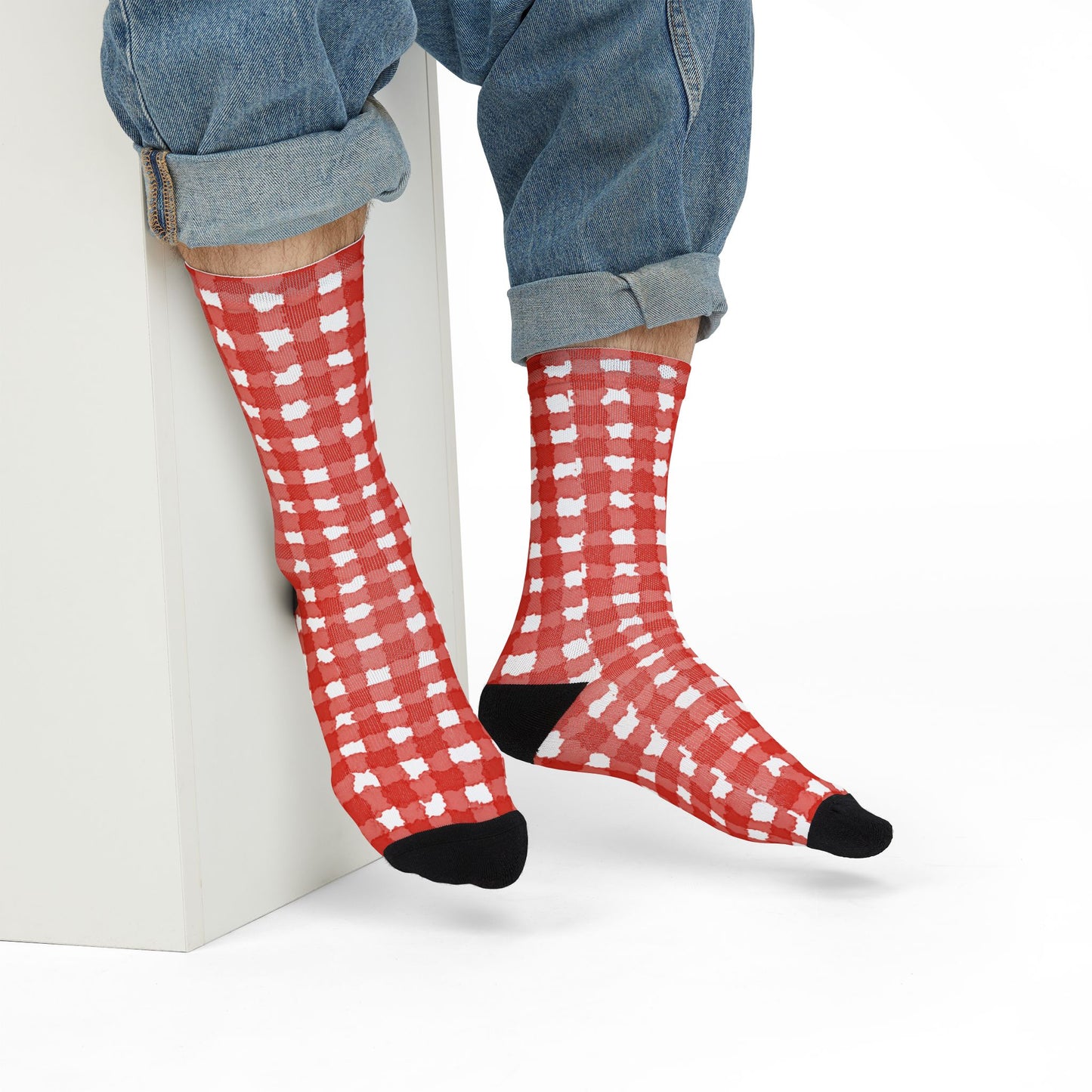 Red Gingham Crew Socks  Buffalo Plaid Sublimation Socks