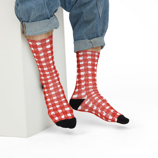Red Gingham Crew Socks  Buffalo Plaid Sublimation Socks