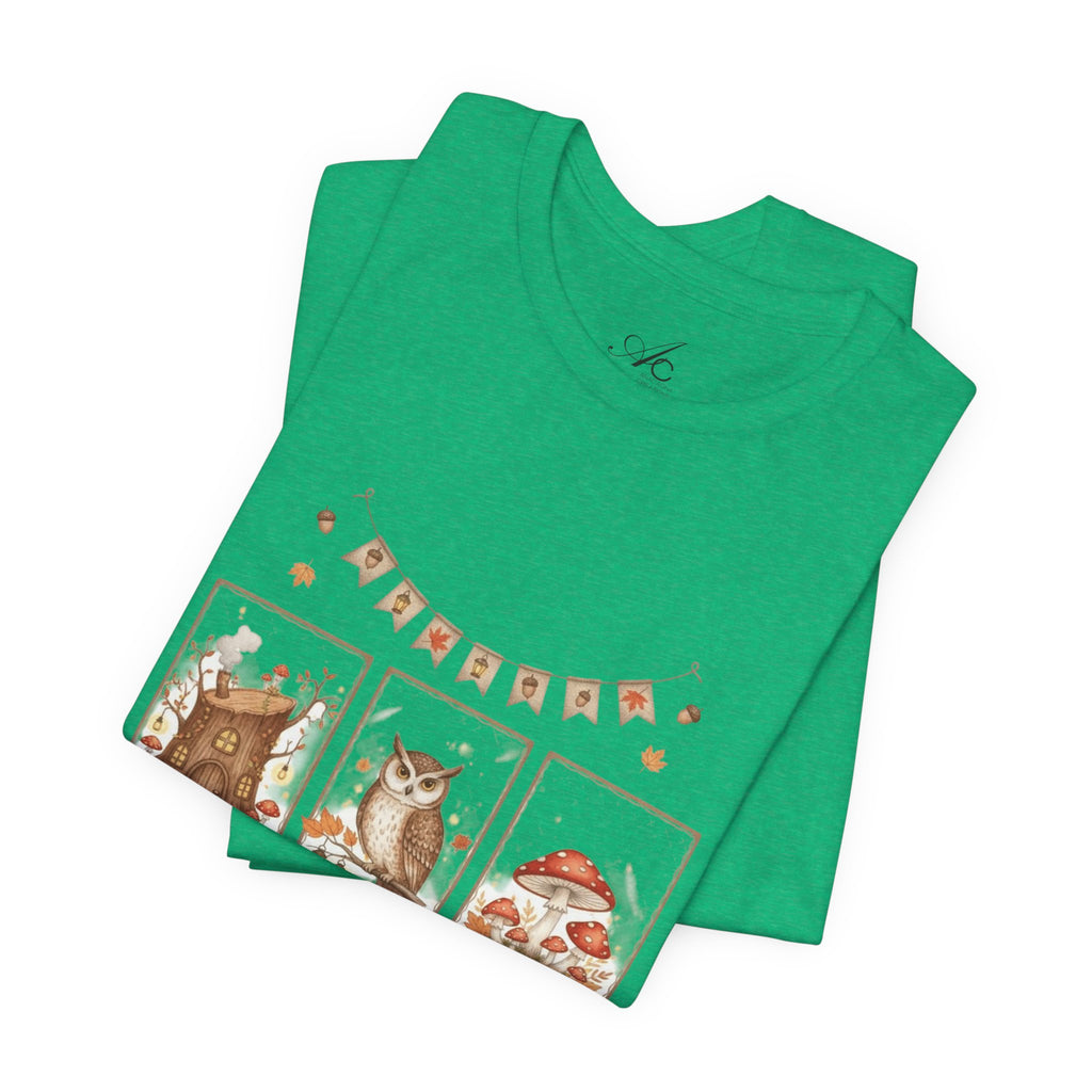 Enchanted Forest Fall Tee, Cute Owl Shirt, Autumn Graphic Tee, Nature Lover Gift, Cozy Fall Apparel, Wildlife T-Shirt, Unisex Fall Top