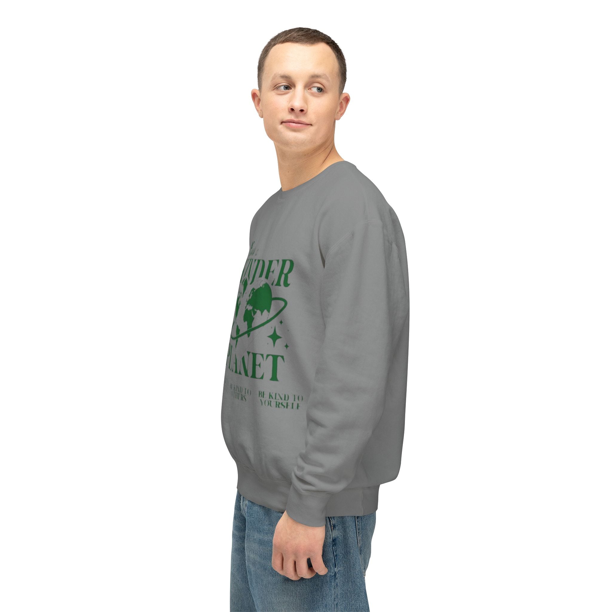 Kinder Planet Crewneck Sweatshirt Eco-Friendly Earth Day Graphic Pullover