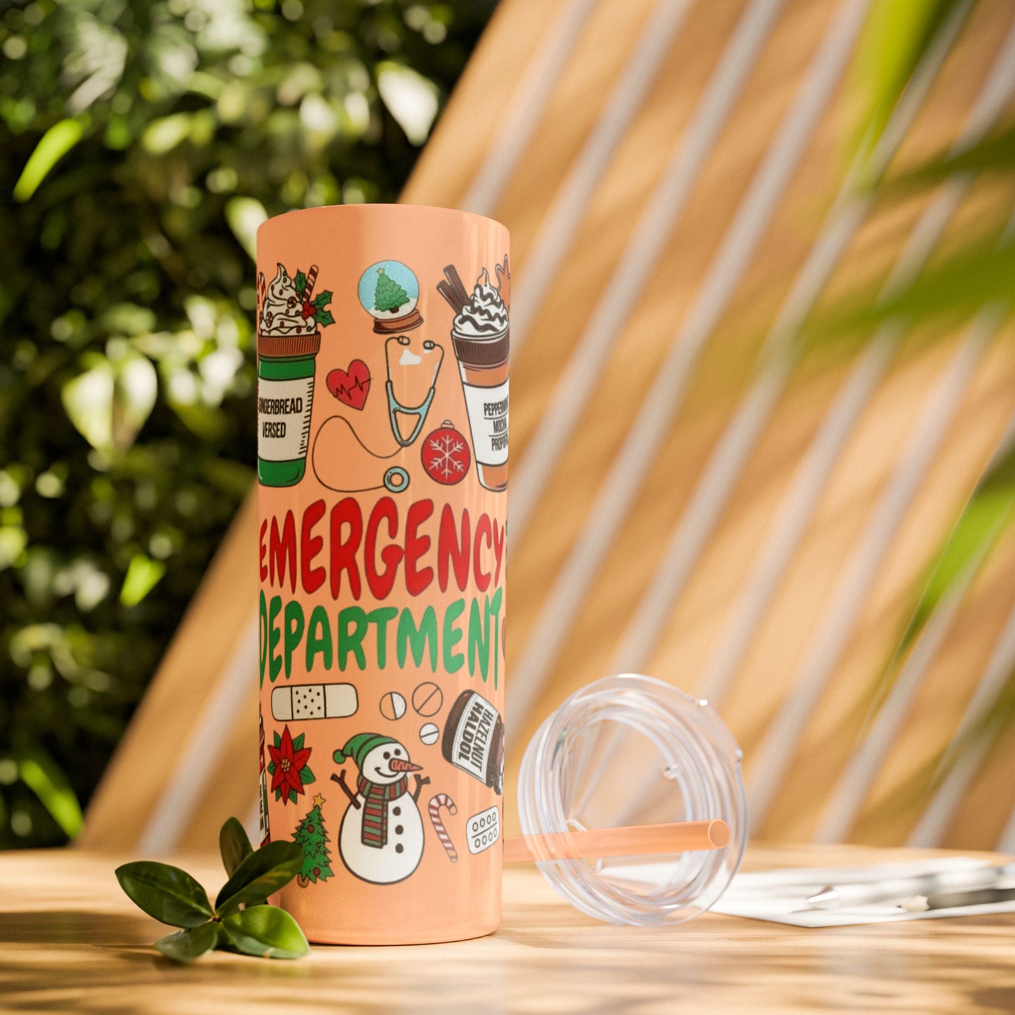 Emergency Department Nurse Christmas Skinny Tumbler - 20oz Holiday Medical Travel Cup with Straw Medical Christmas Mug