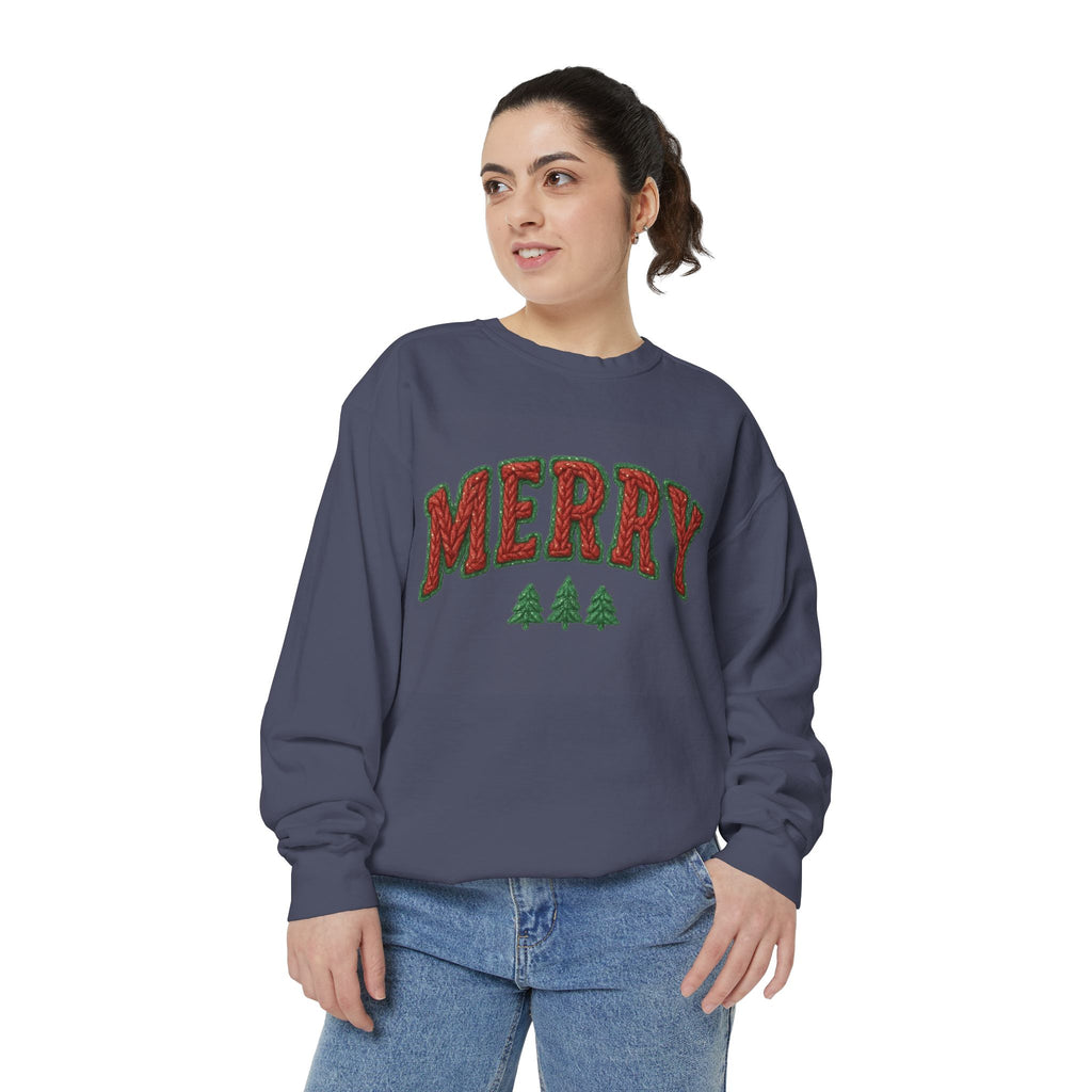 Merry Holiday Sweatshirt — Cozy Christmas Pullover with Tree Graphics Festive Holiday Designs