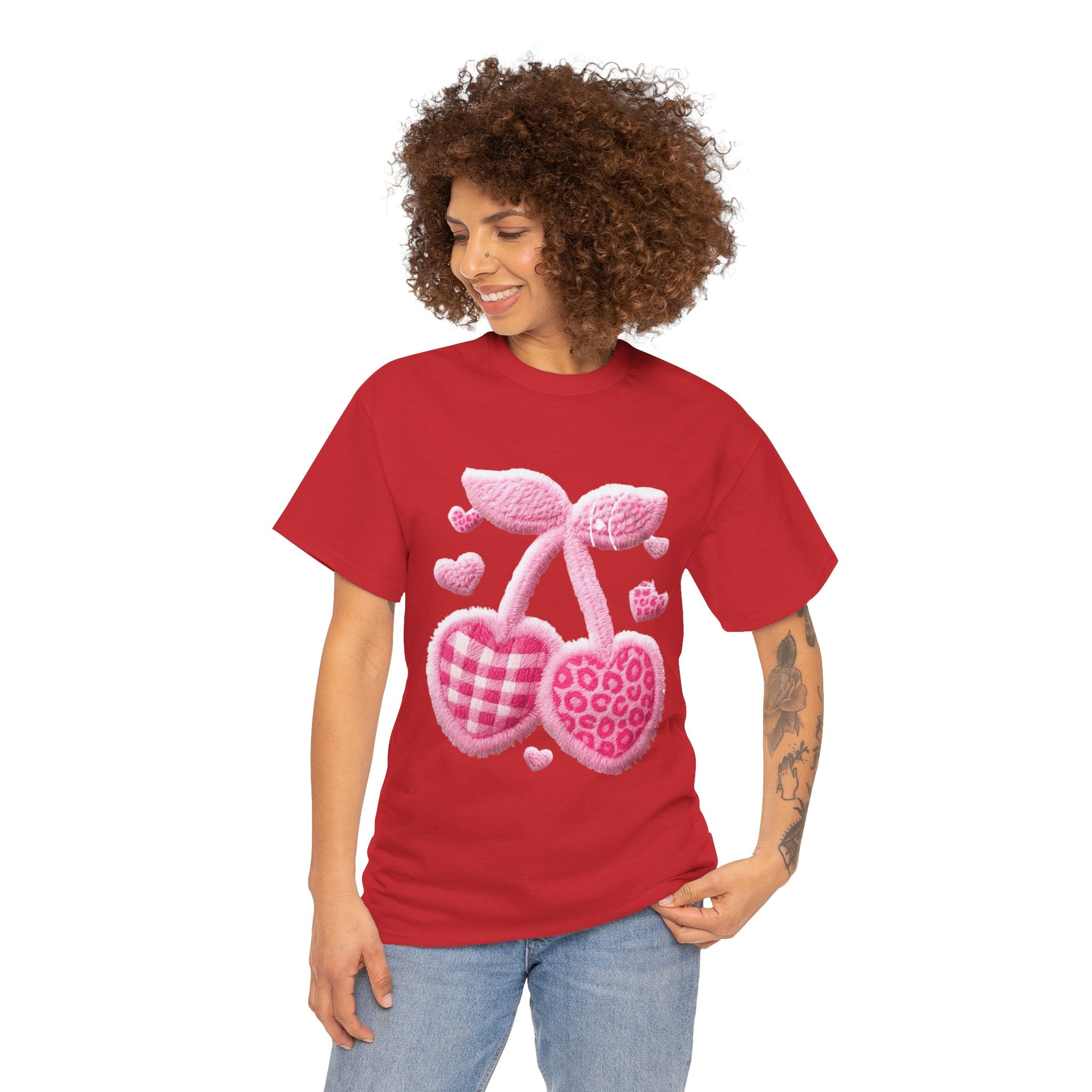 Pink Heart Cherries Tee  LOVE Graphic Valentine T-Shirt