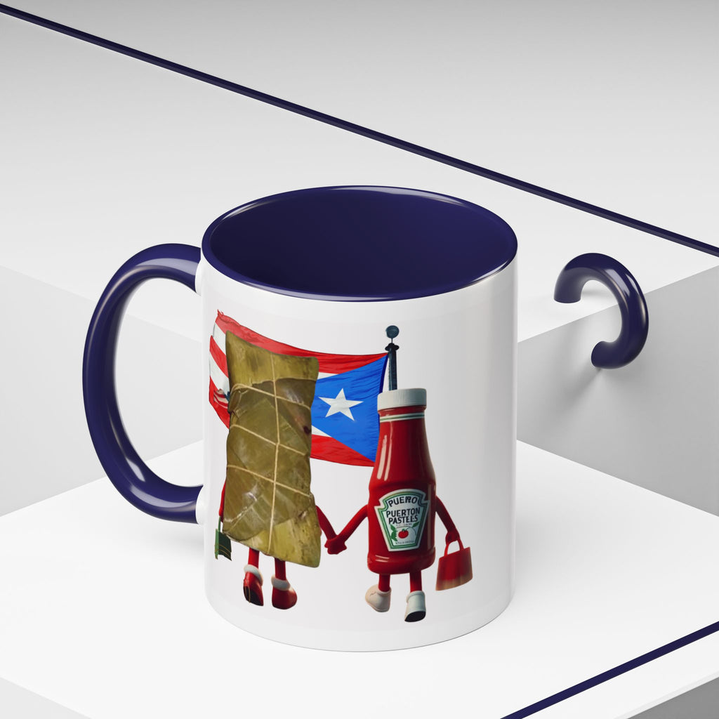 Puerto Rican Flag Ketchup & Pasteles Coffee Mug — Funny Food Friends Accent Mug (11/15oz)