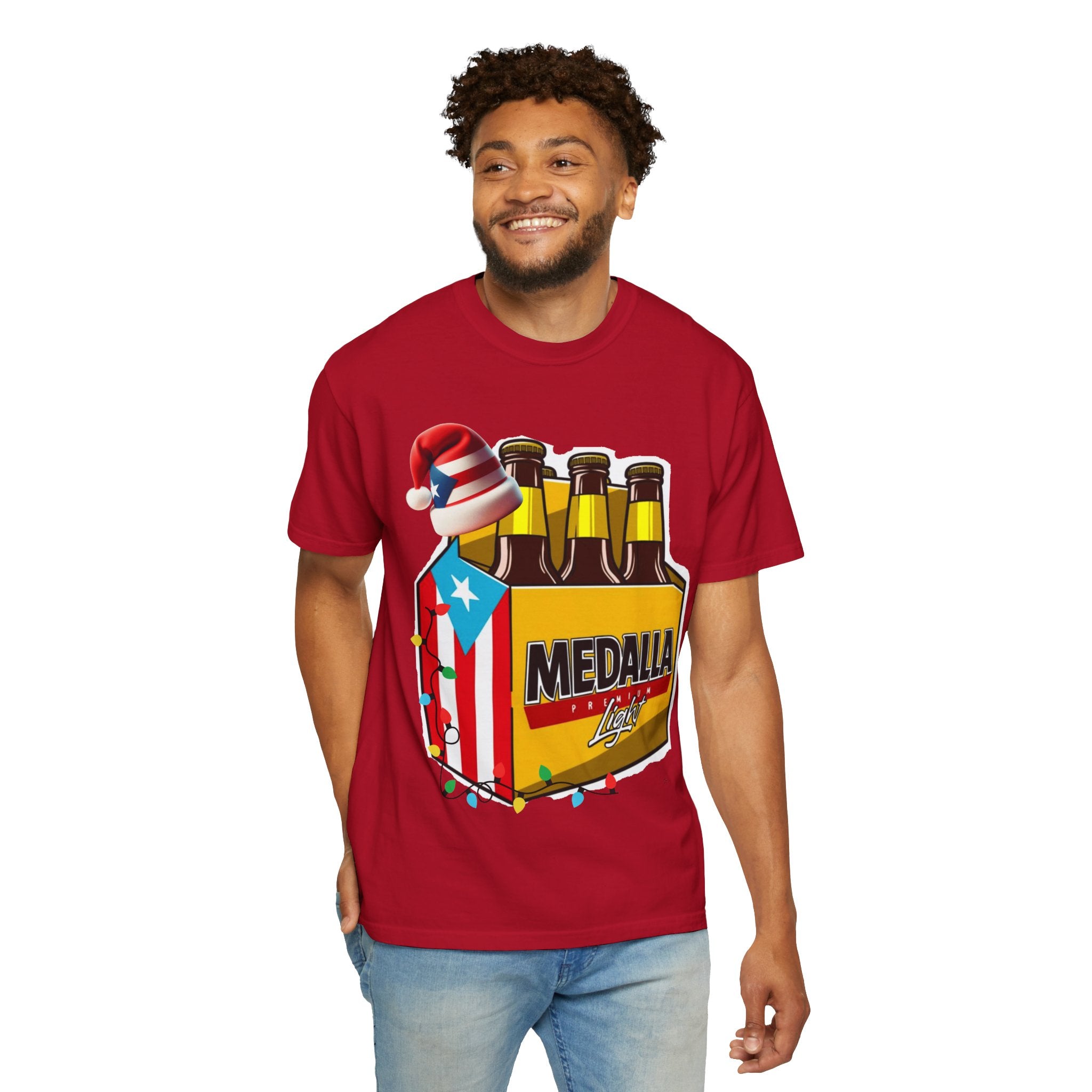 Medalla Light Beer T-Shirt  Navidad Boricua Holiday Tee Puerto Rico’s Navidades