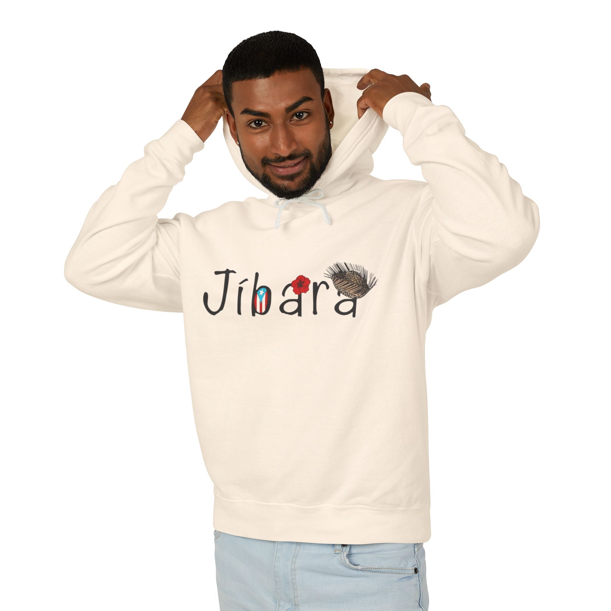 Jíbara Hoodie — Puerto Rican Heart Flag Lightweight Hooded Sweatshirt