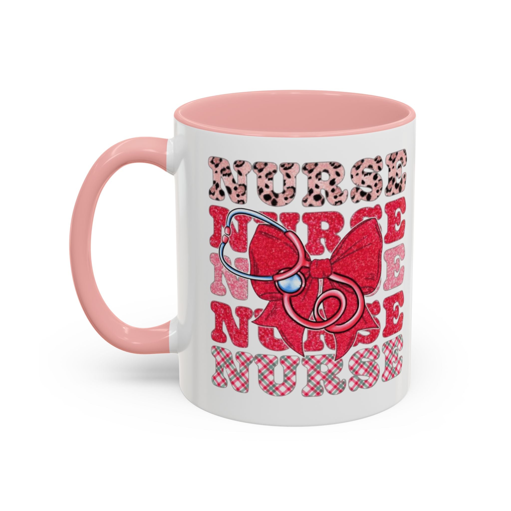 Nurse Stethoscope Bow Accent Coffee Mug — Cute Leopard & Plaid Healthcare Gift (11/15oz) Medical Christmas Mug