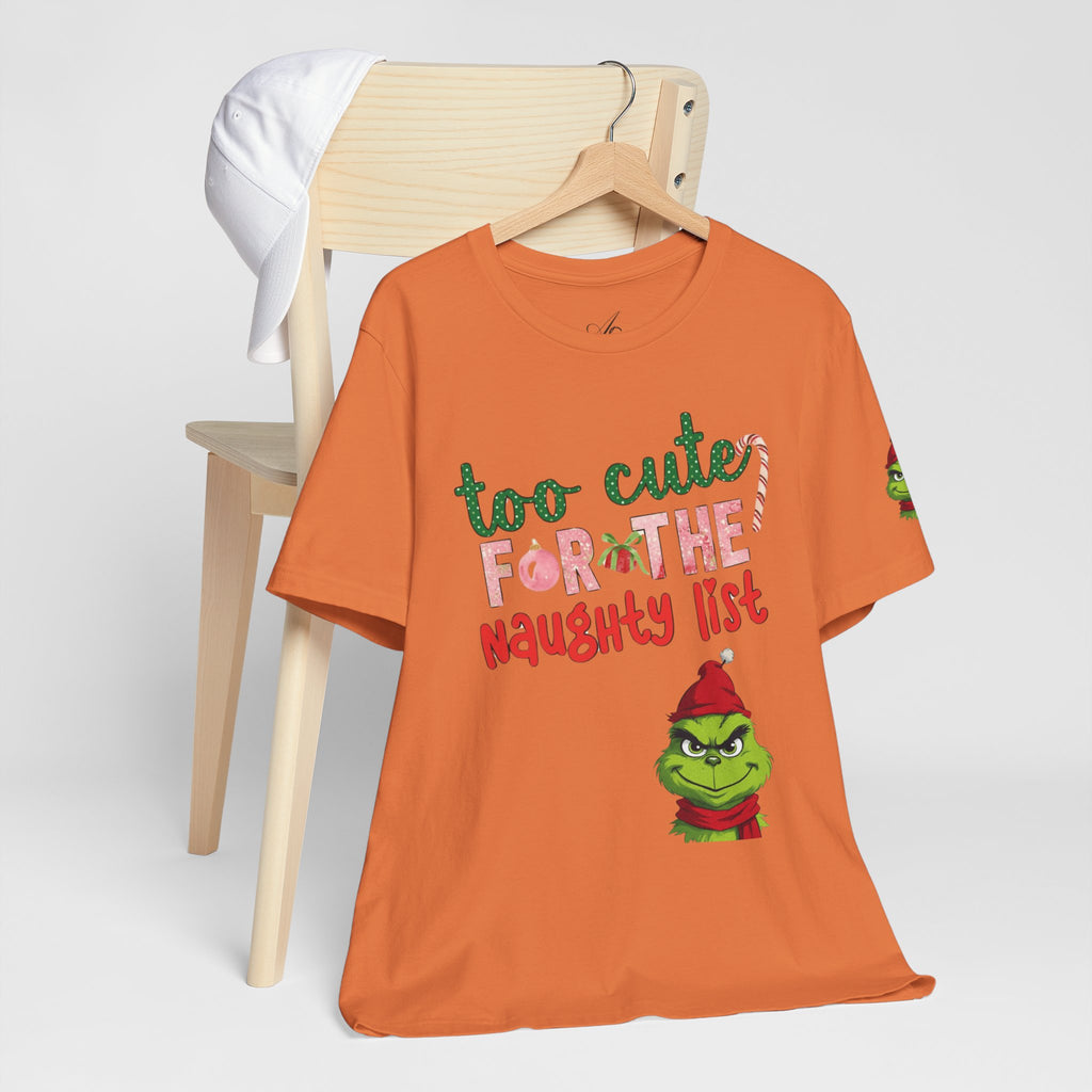 Christmas T-Shirts and Sweatshirts Collection Cute Grinch Holiday Tee 'Too Cute for the Naughty List' Unisex Jersey T-Shirt