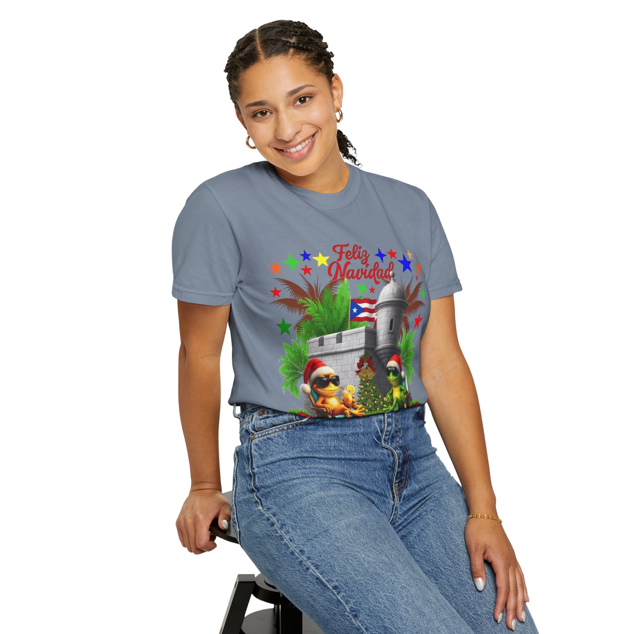 Feliz Navidad Puerto Rico T-Shirt  Castillo & Coquí Holiday Tee Puerto Rico Navidades