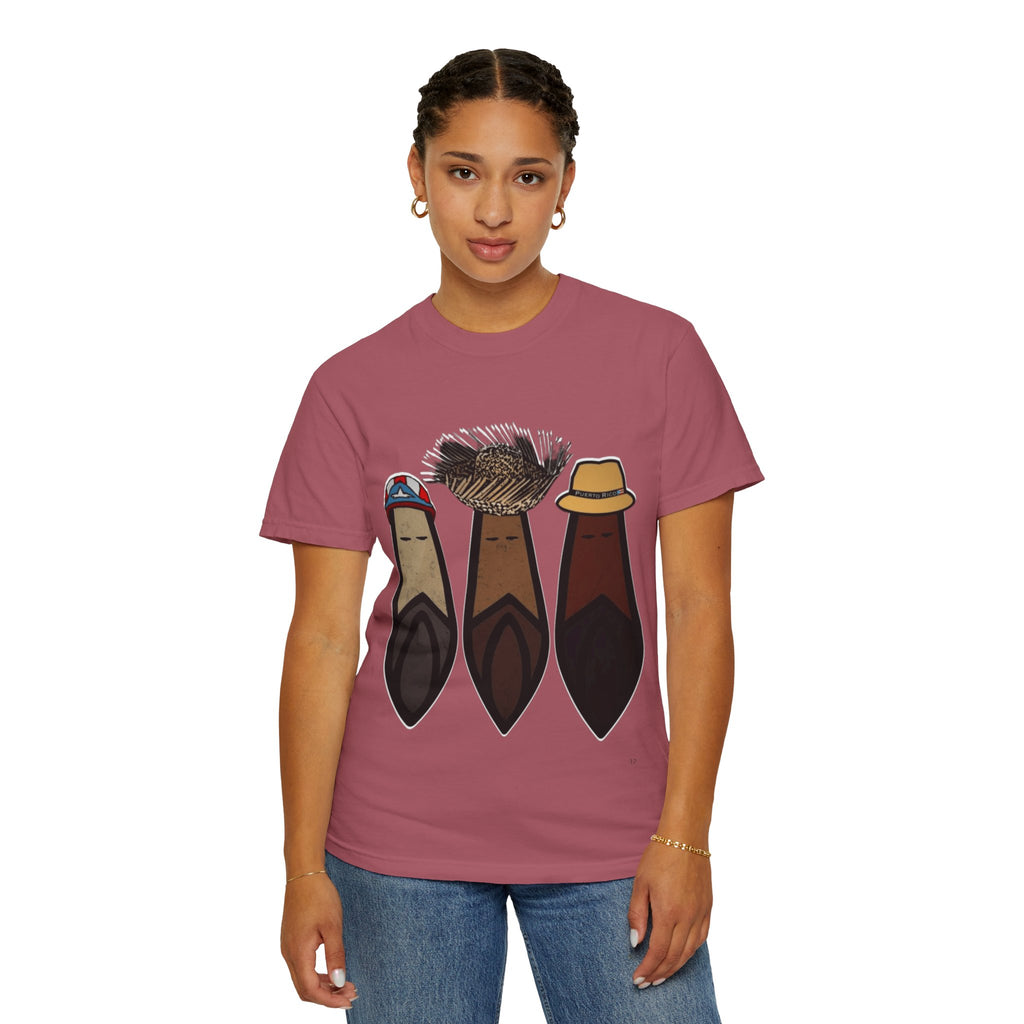 Puerto Rican Batey Cabin T-Shirt  Three Masks & Rustic House Graphic Tee Puerto Rico Navidades
