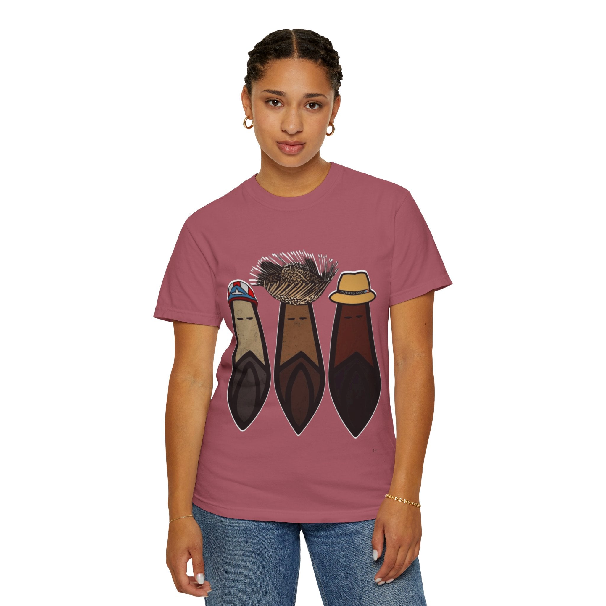 Puerto Rican Batey Cabin T-Shirt  Three Masks & Rustic House Graphic Tee Puerto Rico Navidades
