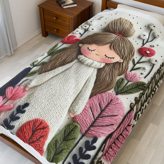 Plush Blanket — Cozy Girl in Floral Meadow Velveteen Throw