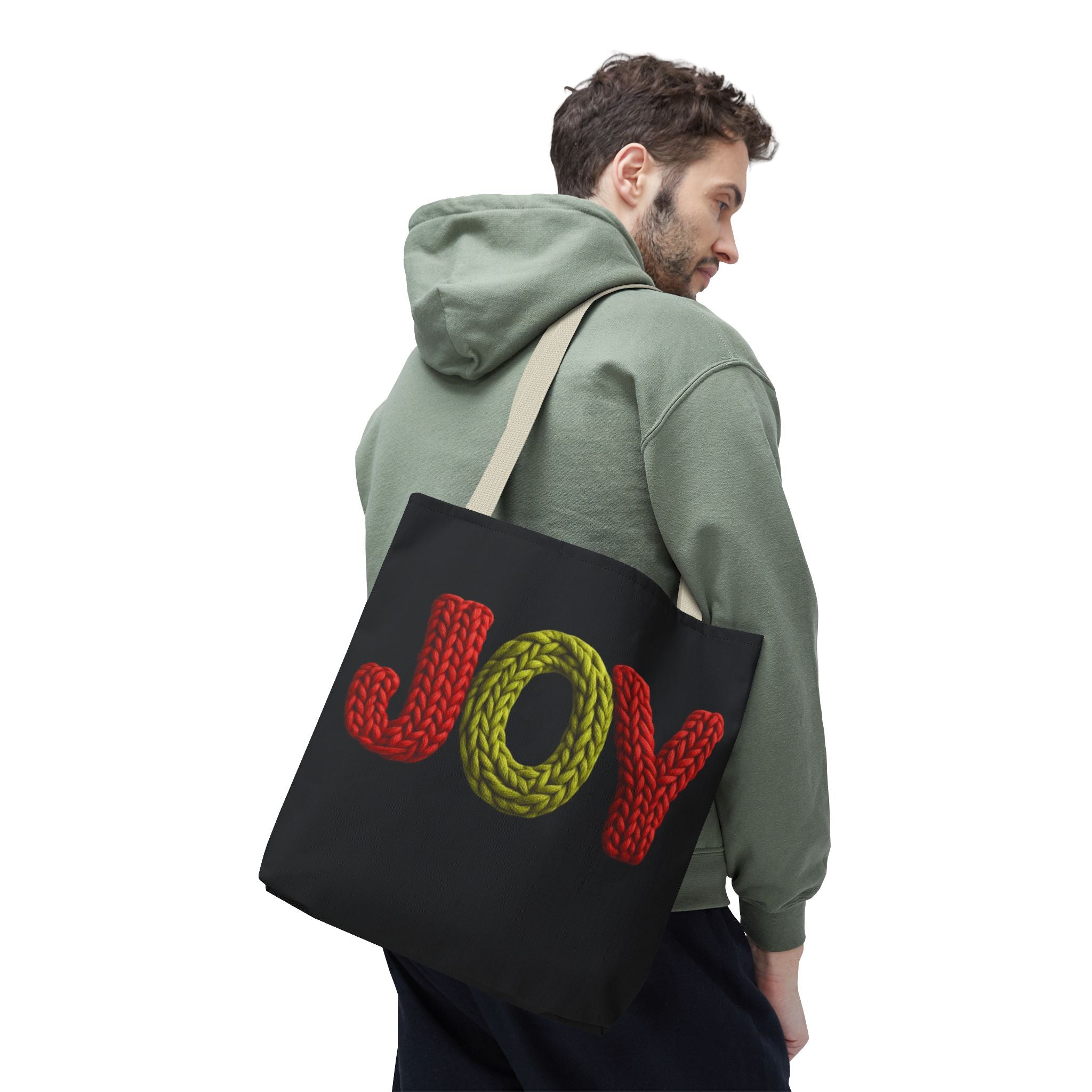 Christmas Tote Bag  Festive Holiday DesigJoy Knit Tote Bag  Colorful 'JOY' Yarn Design, Cozy Holiday Gift Tote