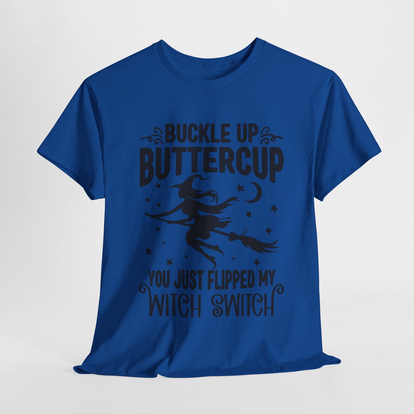 Witchy Humor Tee - Buckle Up Buttercup, Unisex Heavy Cotton Tee, Halloween Shirt, Casual Wear, Gift for Her, Funny T-Shirt