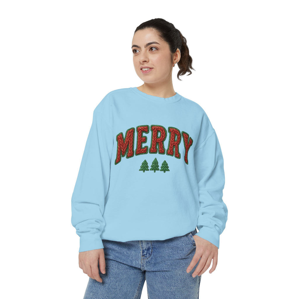 Merry Holiday Sweatshirt — Cozy Christmas Pullover with Tree Graphics Festive Holiday Designs