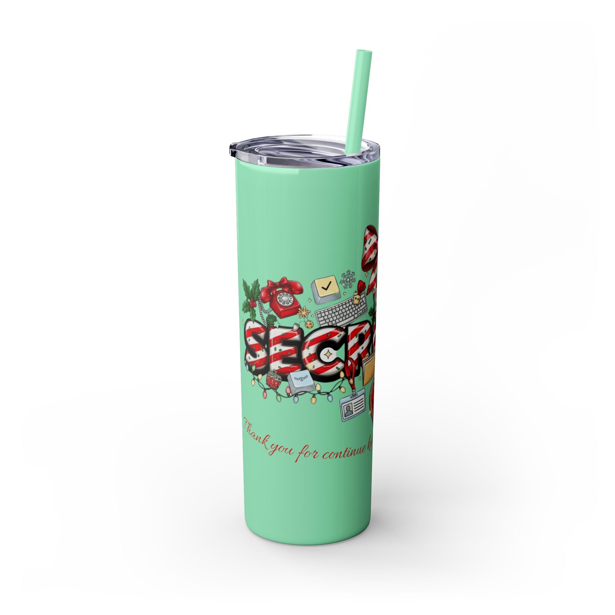 Christmas mug for the office team who keeps everything running smoothly. Candy Cane Christmas Office Secret Santa Design, 20oz with Straw