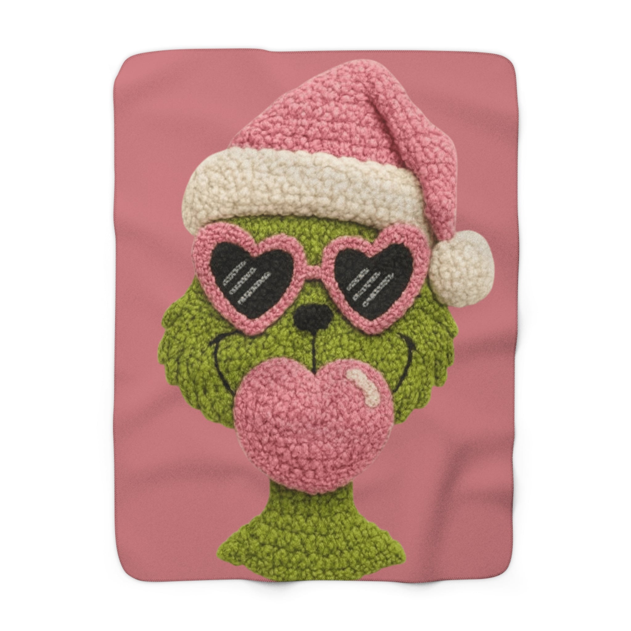 Magical Christmas Cartoon Blanket Grinch-Inspired Sherpa Fleece Blanket Cozy Holiday Plush Throw with Heart Sunglasses Design