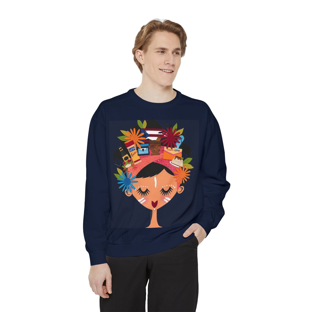 Floral Fiesta Sweatshirt — Colorful Tropical Woman Graphic Puerto Rico Navidades