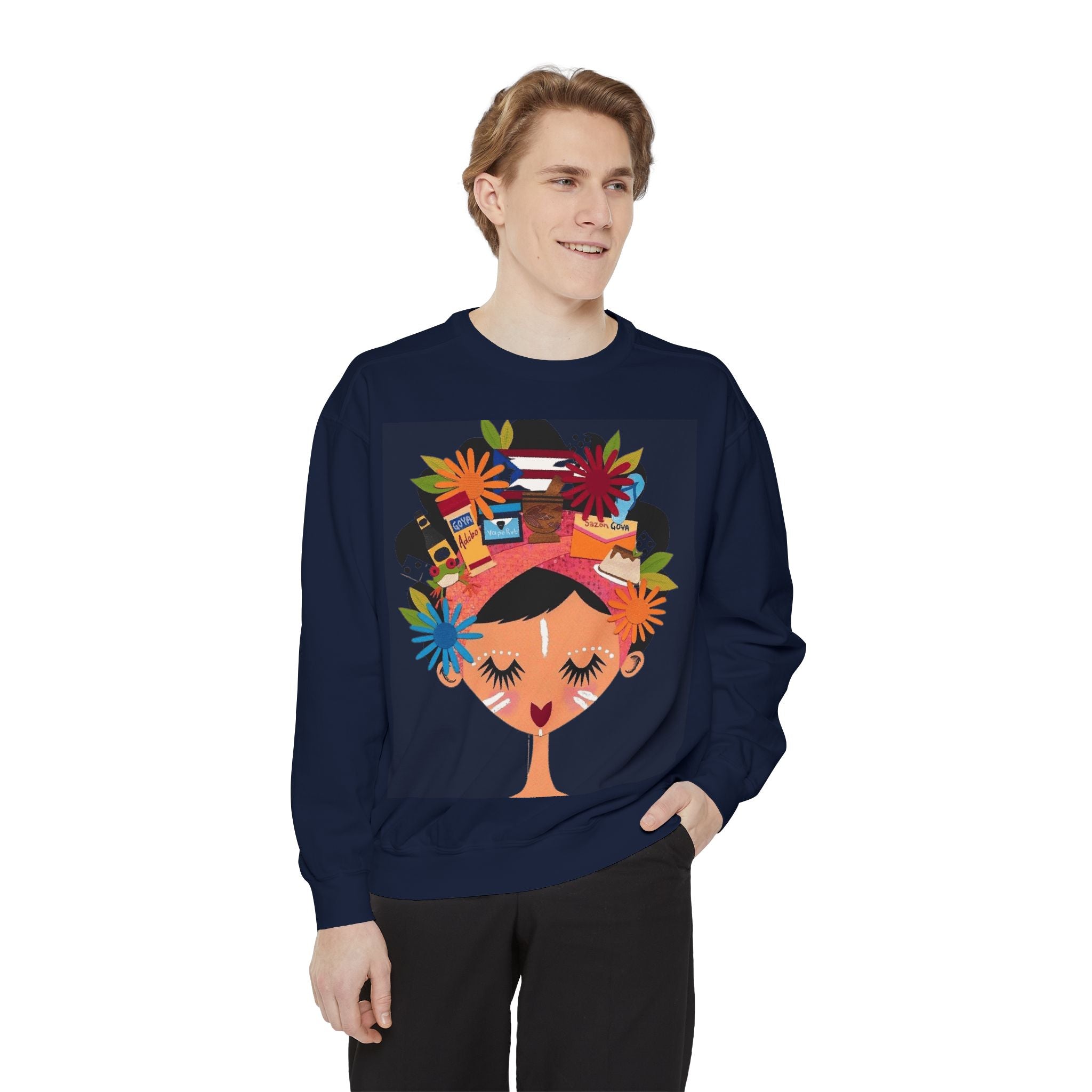 Floral Fiesta Sweatshirt — Colorful Tropical Woman Graphic Puerto Rico Navidades