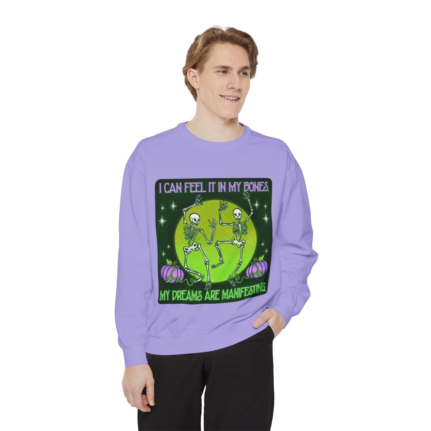 Spooky Manifesting Sweatshirt, Unisex Skeleton Pullover, Halloween Apparel, Cozy Fall Fashion, Casual Trendy Top, Unique Gift
