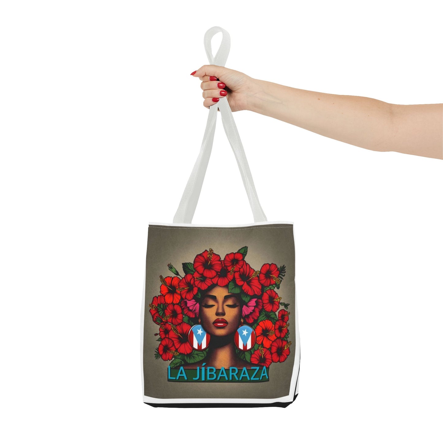 La Jíbara Tote Bag — Puerto Rican Floral Portrait Canvas Tote Puerto Rico Christmas Tote