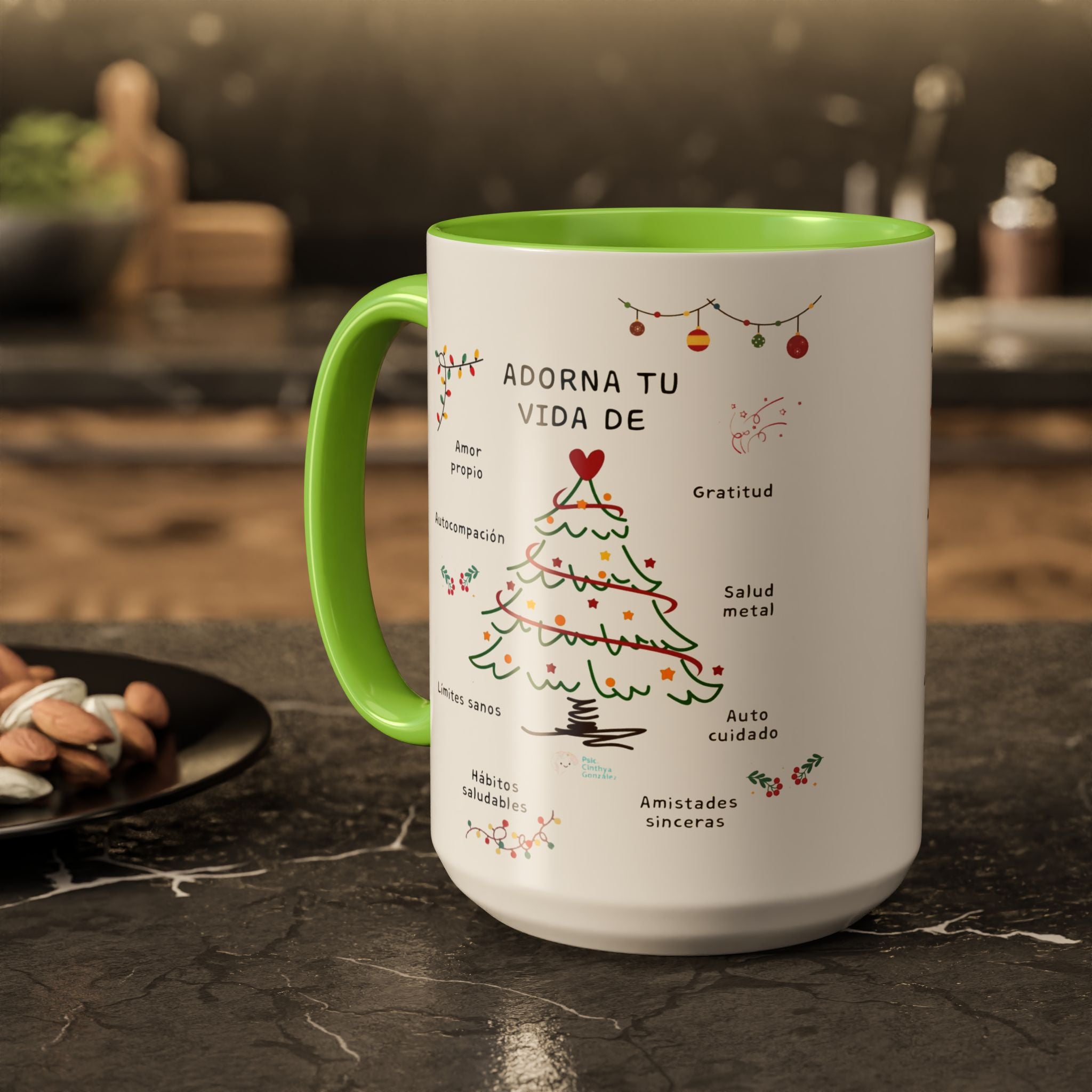 Mug — 'Adorna Tu Vida' Christmas Tree Spanish Holiday Coffee Mug (11oz/15oz)