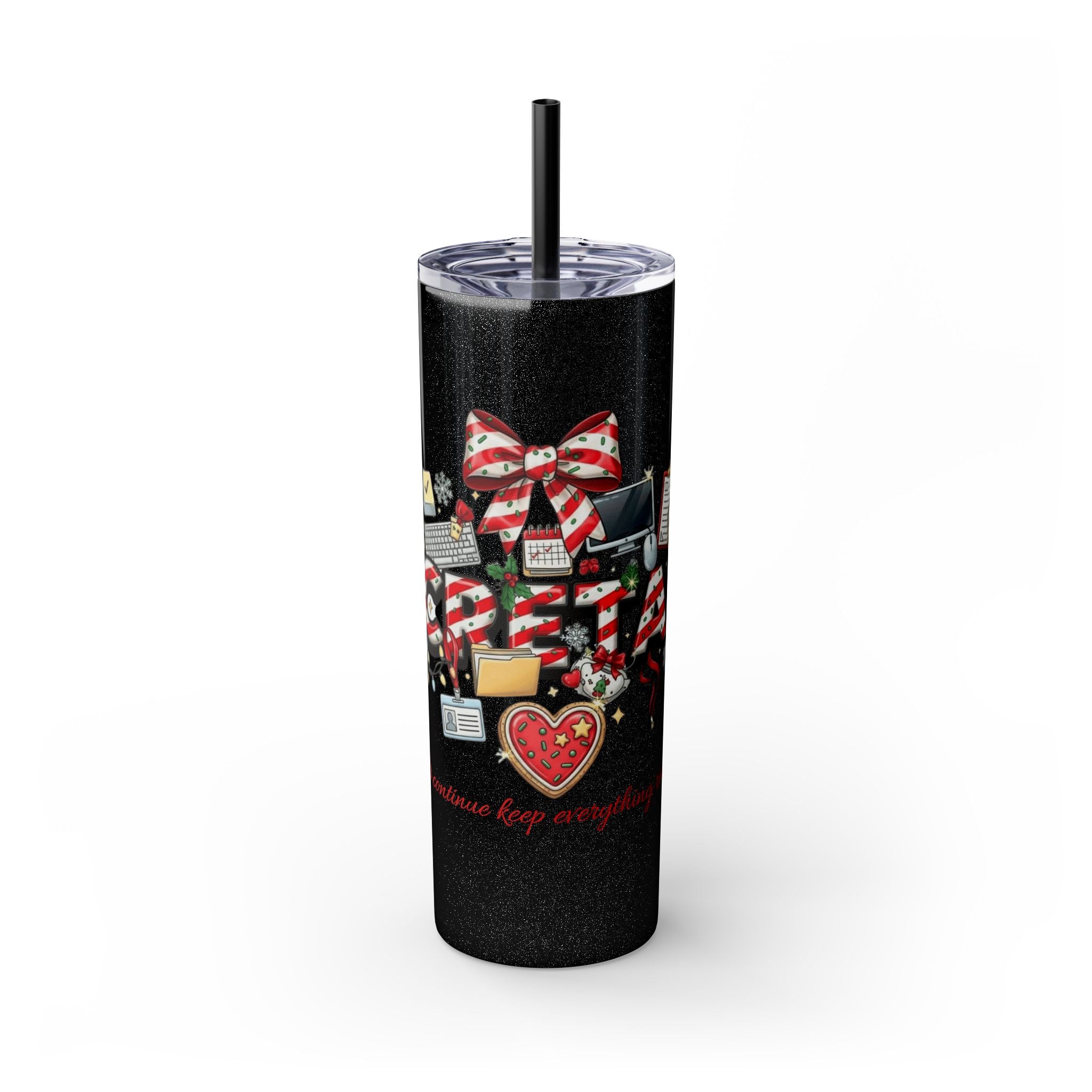 Christmas mug for the office team who keeps everything running smoothly. Candy Cane Christmas Office Secret Santa Design, 20oz with Straw