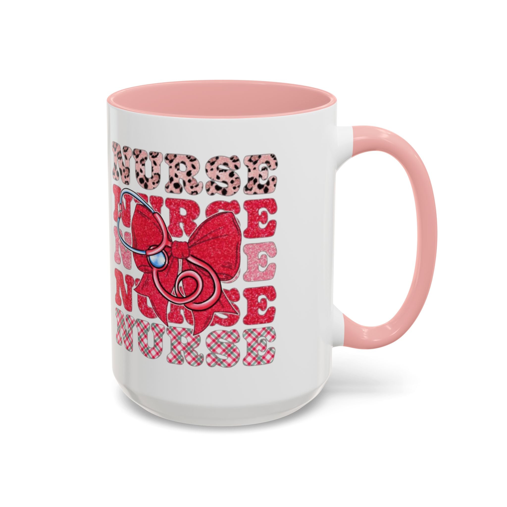 Nurse Stethoscope Bow Accent Coffee Mug — Cute Leopard & Plaid Healthcare Gift (11/15oz) Medical Christmas Mug
