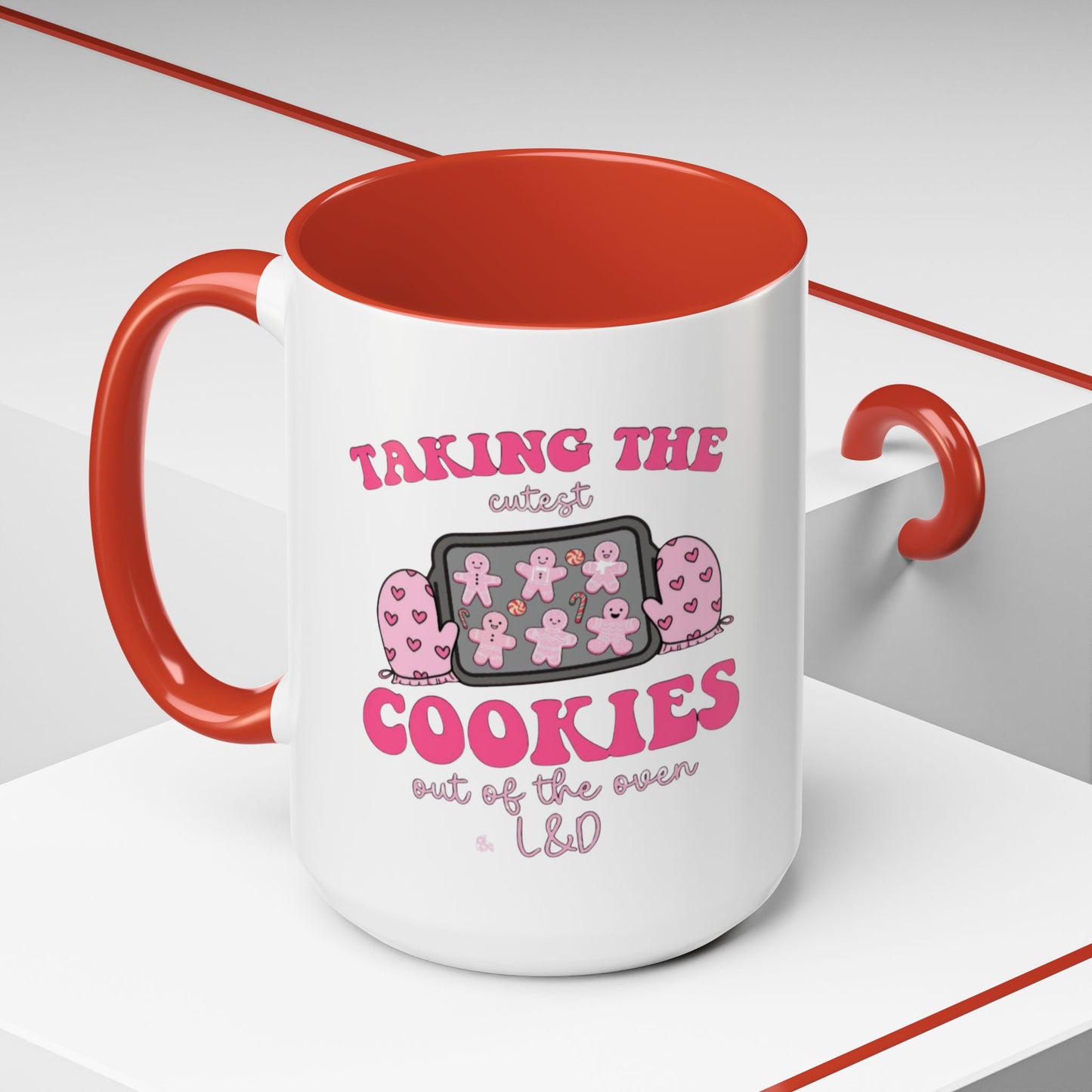 Accent Coffee Mug — "Taking the Cookies" Cute Pink Baking Design Coffee Cup for Fun Celebrations