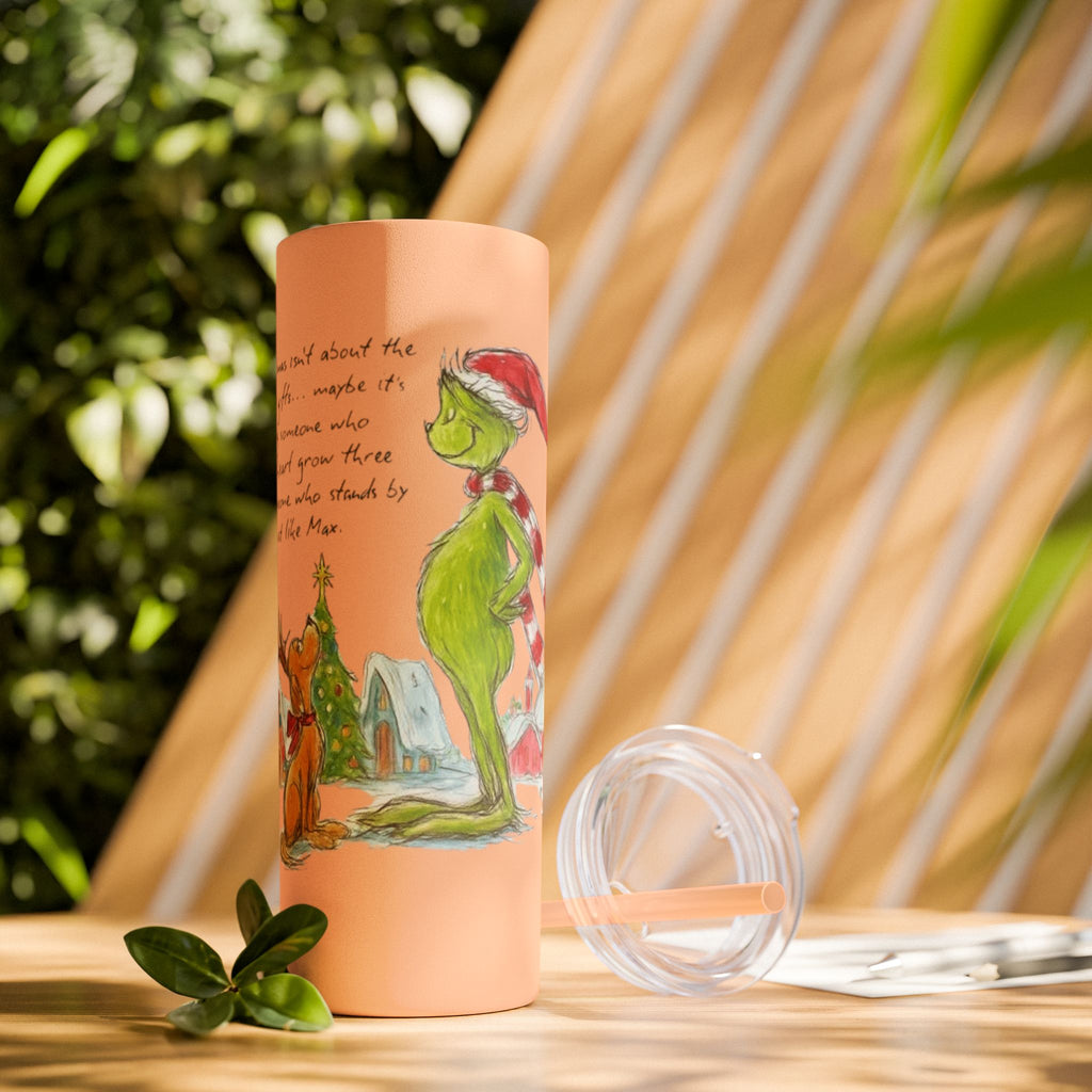 Grinch Christmas Skinny Tumbler with Straw — Dr. Seuss Holiday Quote Design, 20oz Christmas Mugs Collection