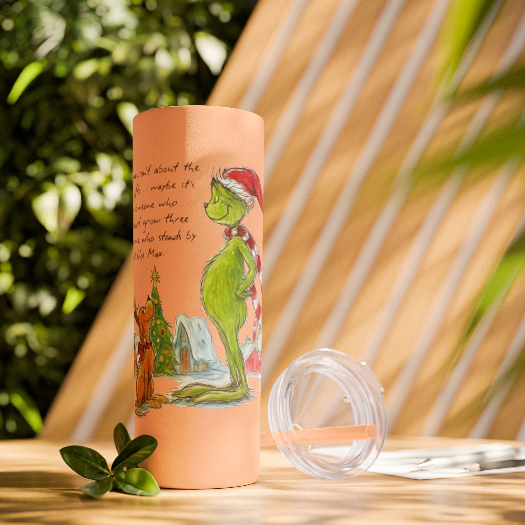 Grinch Christmas Skinny Tumbler with Straw — Dr. Seuss Holiday Quote Design, 20oz Christmas Mugs Collection