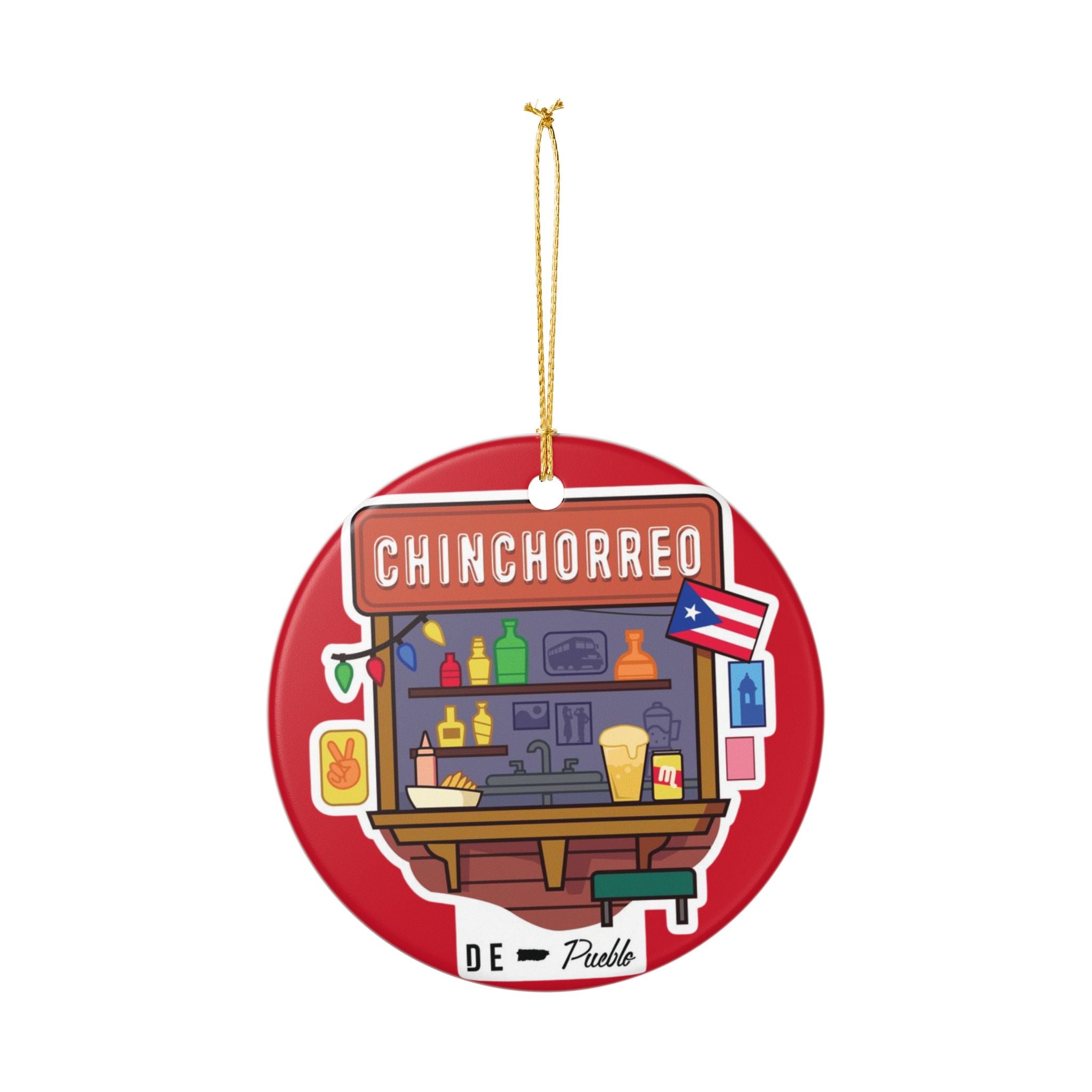 Chinchorreando Ceramic Christmas Ornament - Puerto Rican Decor