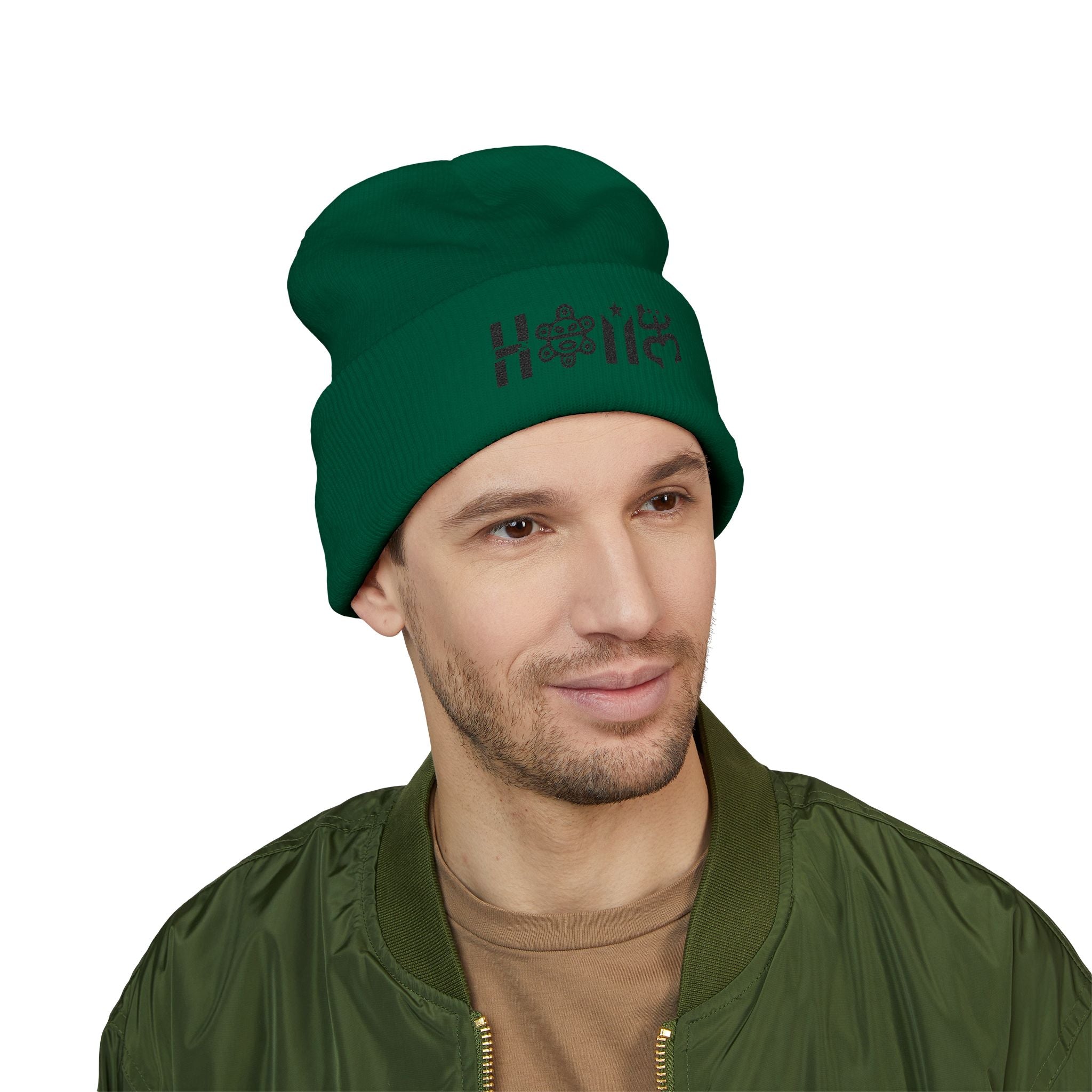 Embroidered 'Holi' Symbol Knit Hat Puerto Rico Beanie Hat – Boricua Pride Cuffed Winter Hat