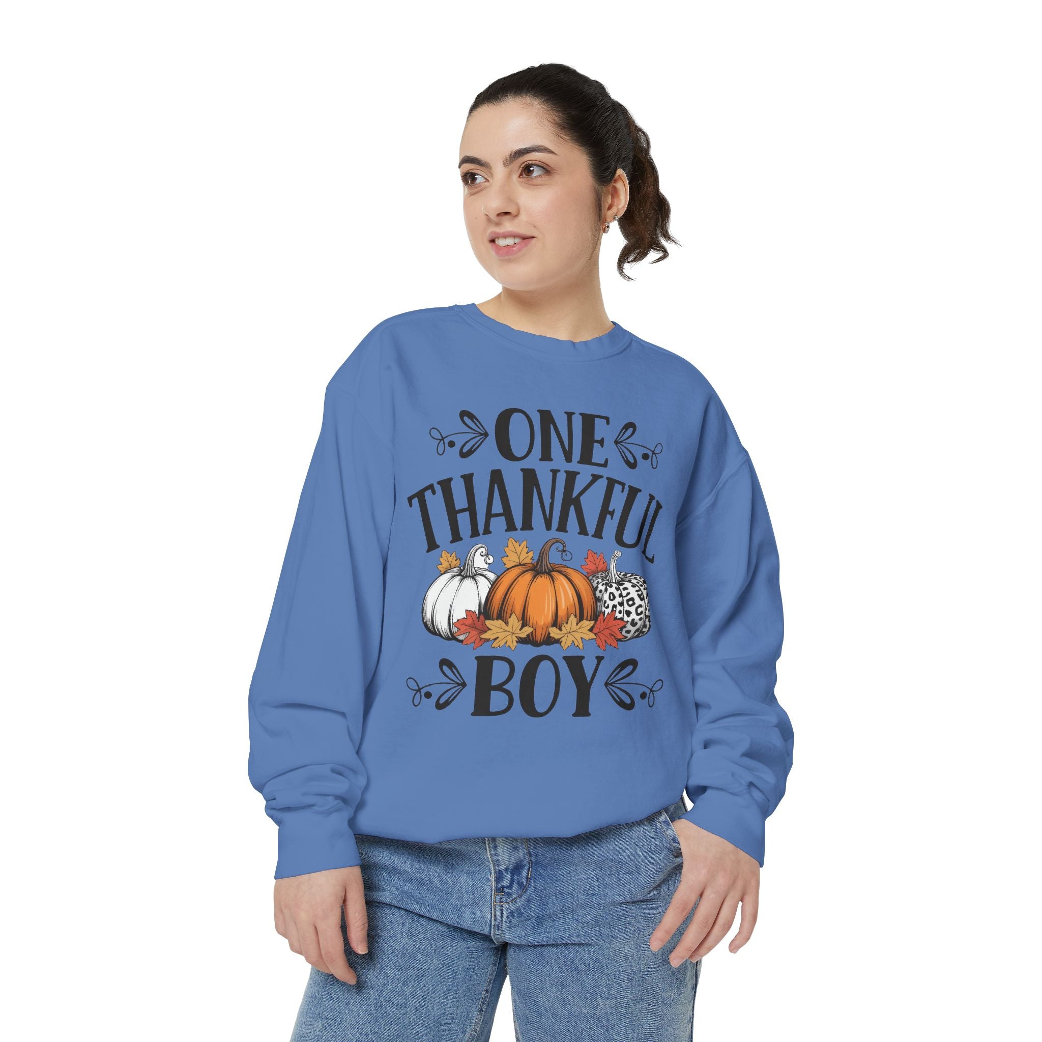 Thankful Boy Sweatshirt  Fall Pumpkin Thanksgiving Crewneck Fall T-Shirts and Sweatshirts Collection