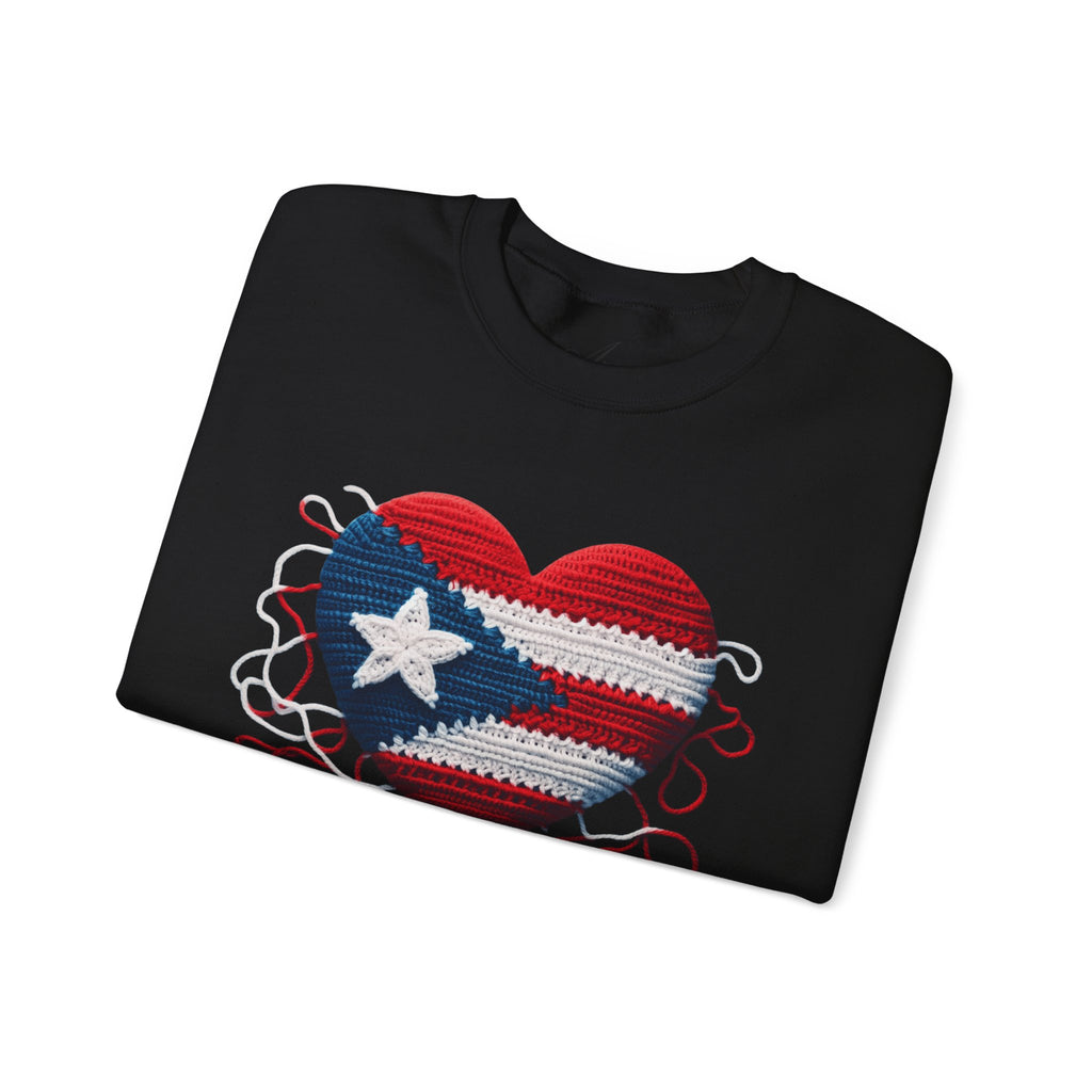 Puerto Rico Heart Crewneck Sweatshirt  Puerto Rican Flag Heart Knit Design