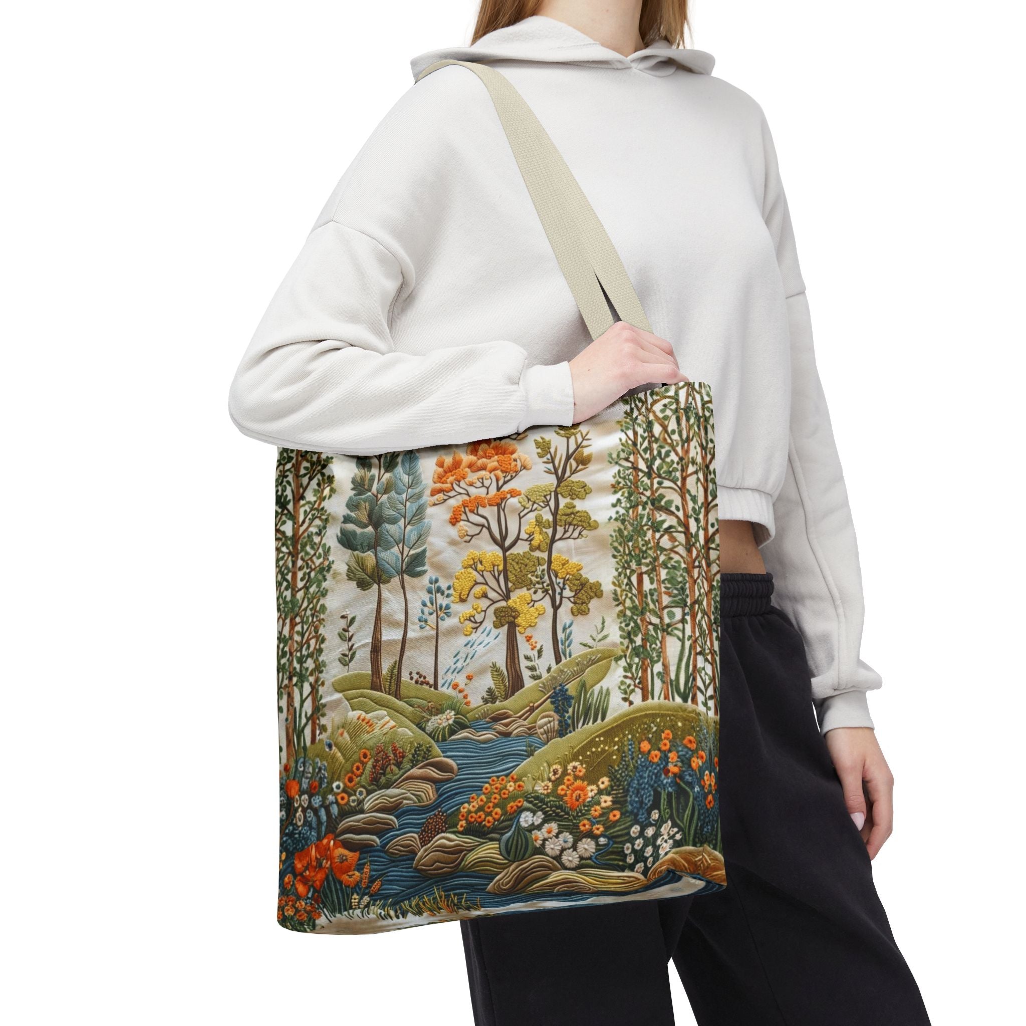 Scenic Meadow Tote Crochet-Decorated Tote Bags