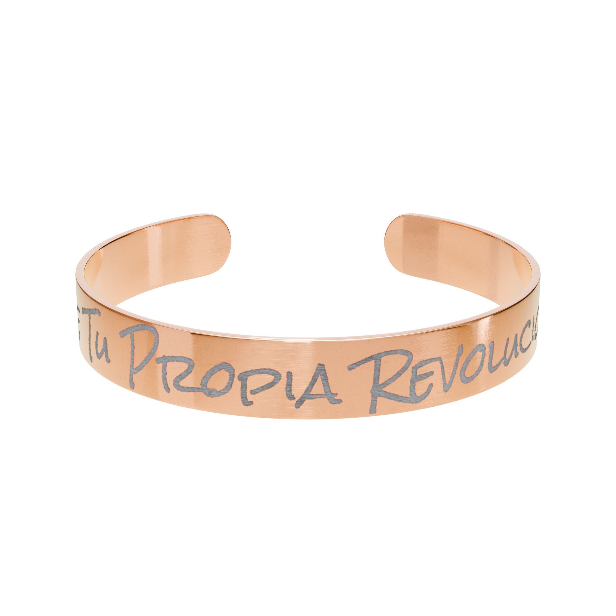 Engraved Cuff Bracelet — Personalized Spanish Script "Se Tu Propia Revolución"