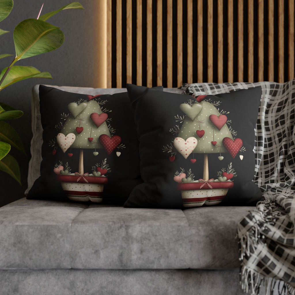 Valentine Heart Topiary Faux Suede Pillowcase CHRISTMAS PILLOW DÉCOR