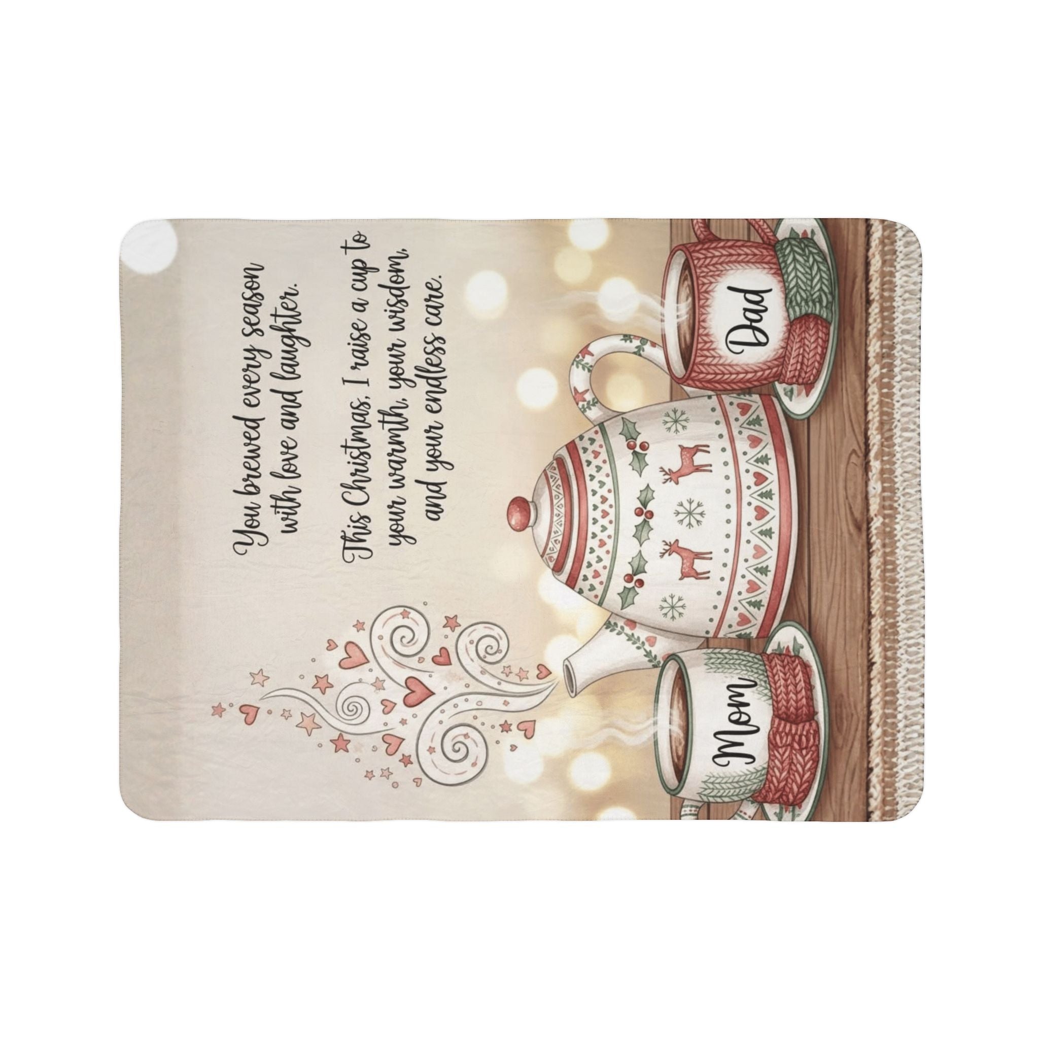 Christmas Tea Tribute Fleece Sherpa Blanket  "Mom" & "Dad" Cozy Holiday Message Holiday Christmas Blanket,