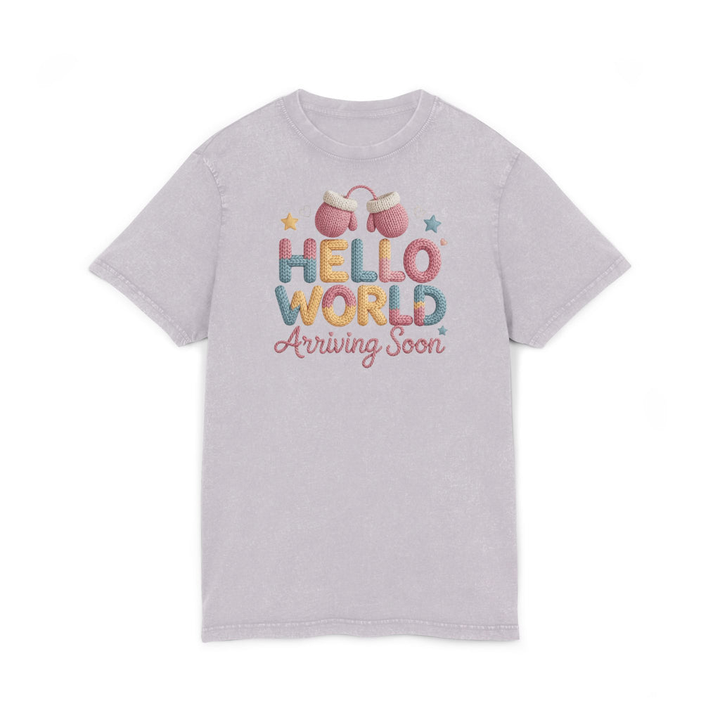 Hello World "Arriving Soon" Acid Wash Baby Announcement Tee