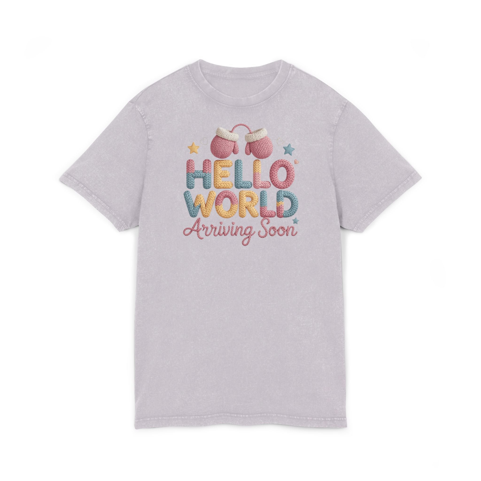 Hello World "Arriving Soon" Acid Wash Baby Announcement Tee