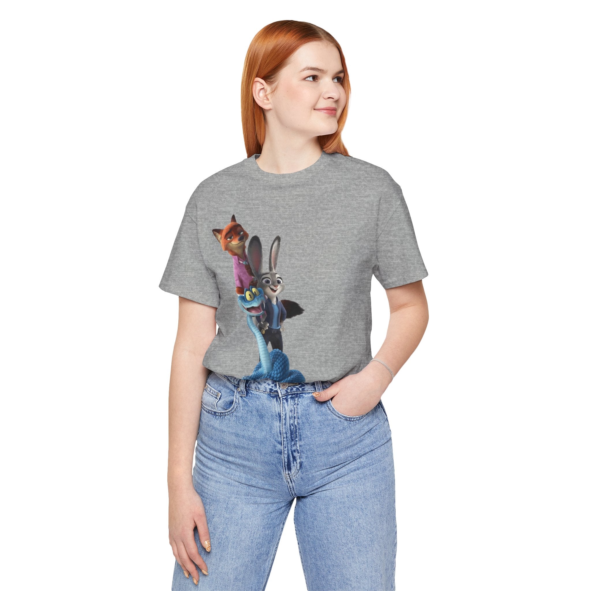 Animated Character Tee — Cute Fox & Bunny Stack Graphic T-Shirt  cartoon-style Christmas artwork