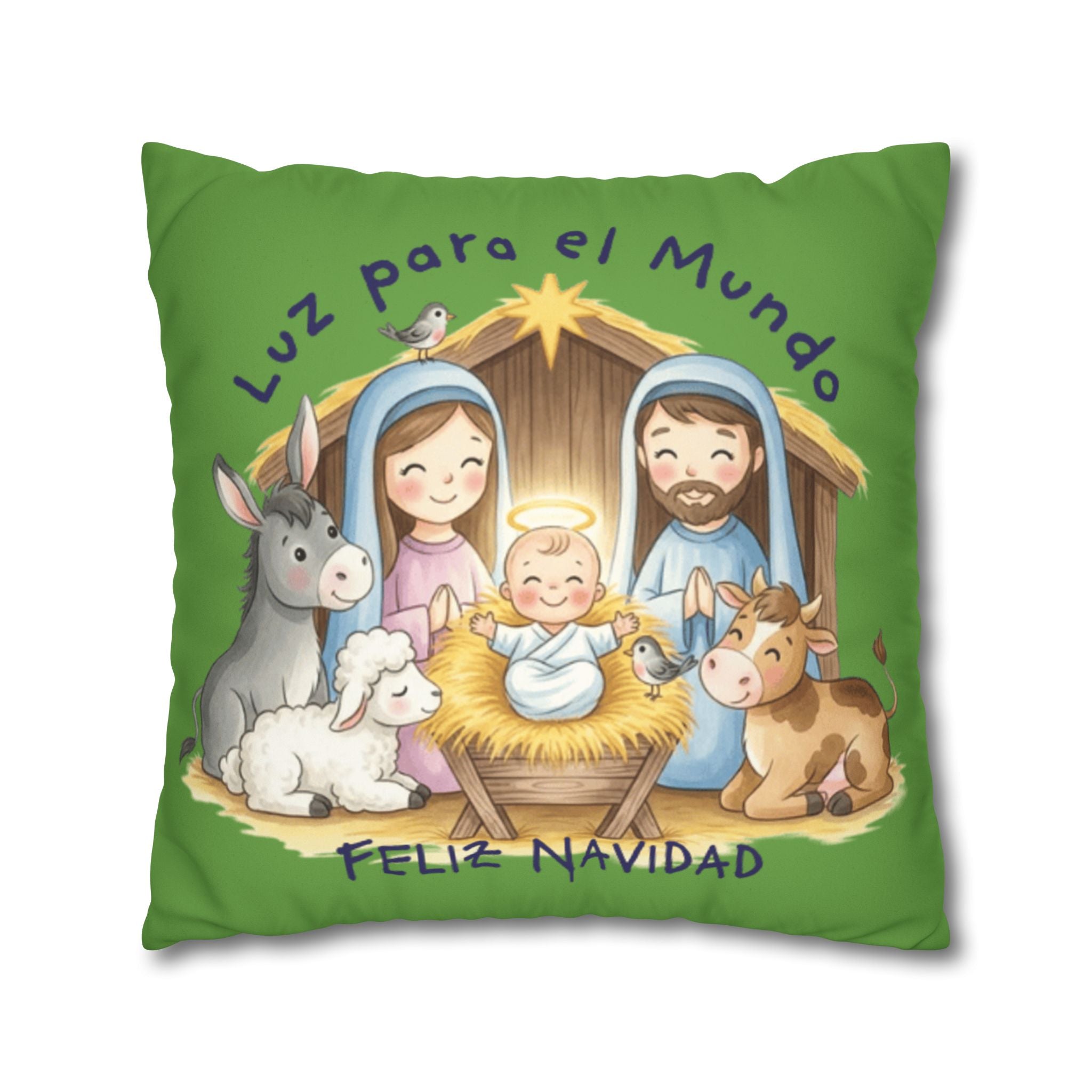 Nativity Pillowcase - "Luz para el Mundo" Feliz Navidad Christmas Throw Cover Puerto Rico Culture Pillow