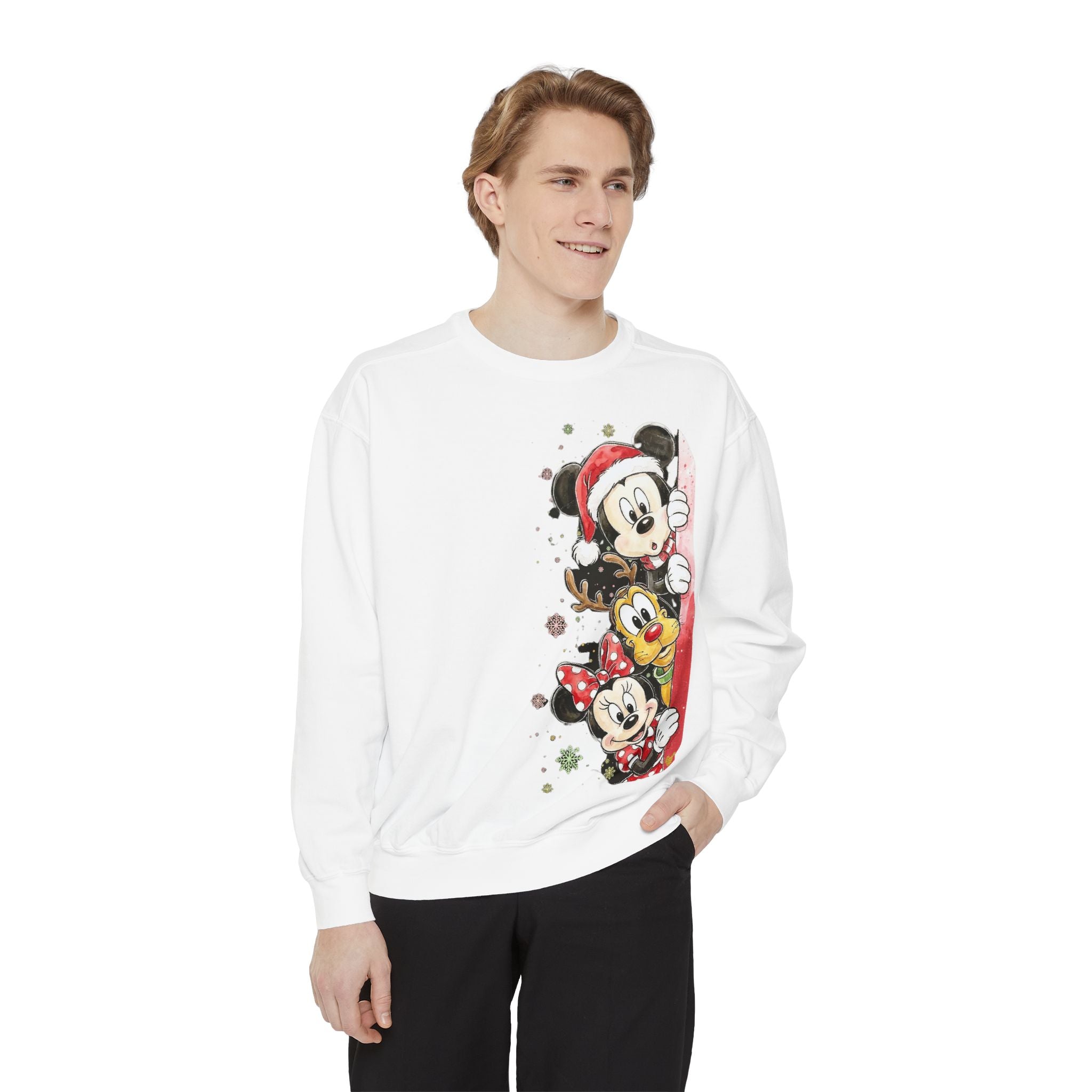 Christmas Disney Characters Sweatshirt  Mickey, Minnie & Pluto Holiday Crew Cartoon Christmas T-shirts and Sweaters