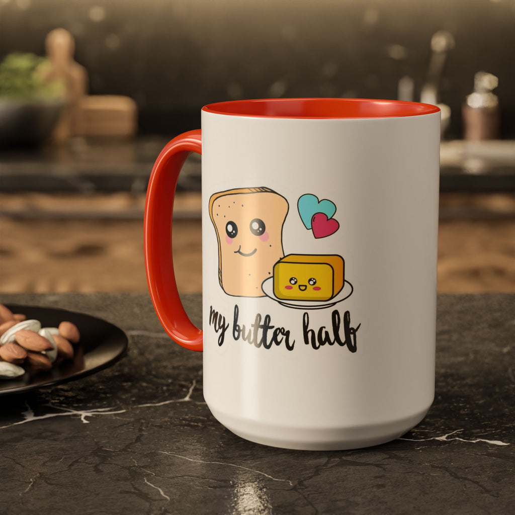 Motivational & Funny Quote Mugs Uplifting Coffee Cup Gifts Cute Foodie Relationship Mug My Butter Half Design, Colorful 11oz & 15oz