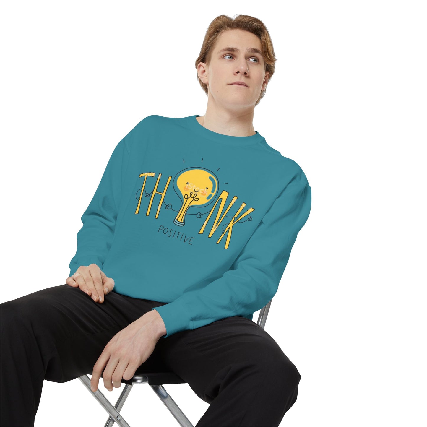 Think Positive Sweatshirt  Cute Lightbulb Graphic Positive Vibes Crewneck