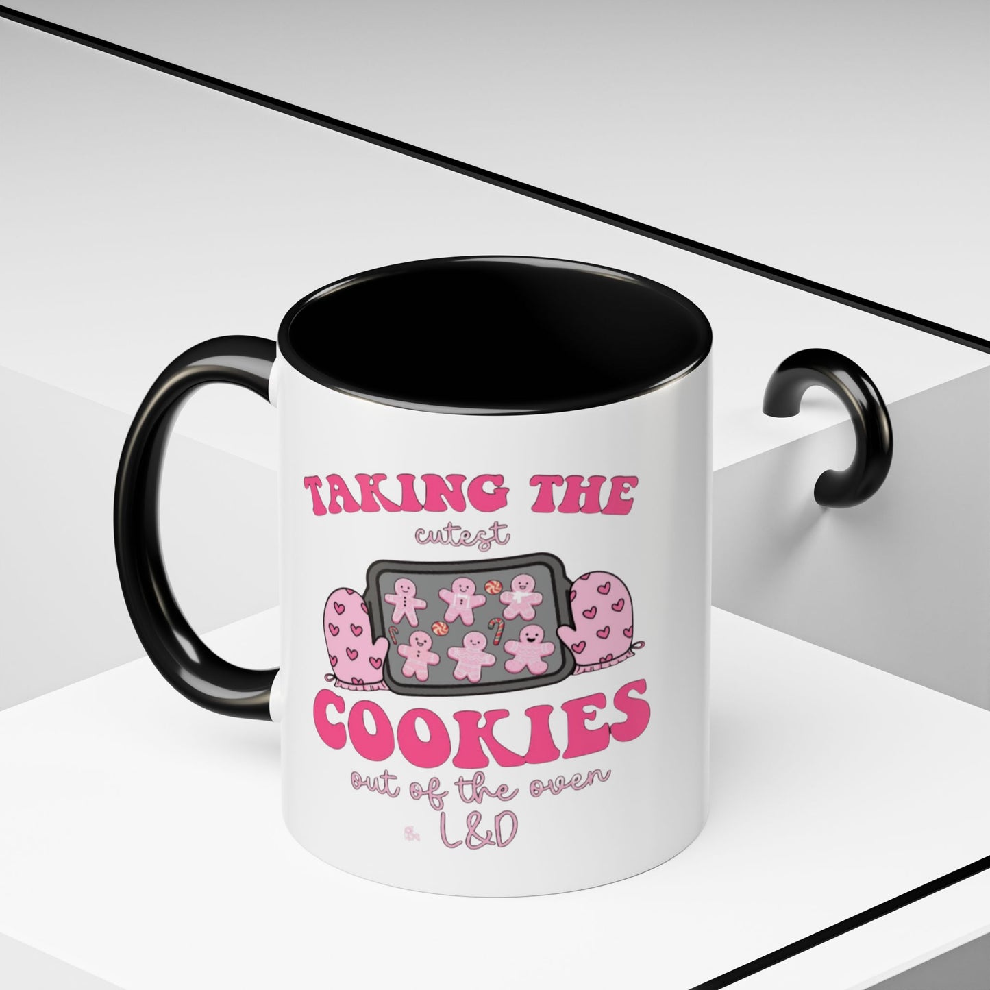 Accent Coffee Mug — "Taking the Cookies" Cute Pink Baking Design Coffee Cup for Fun Celebrations