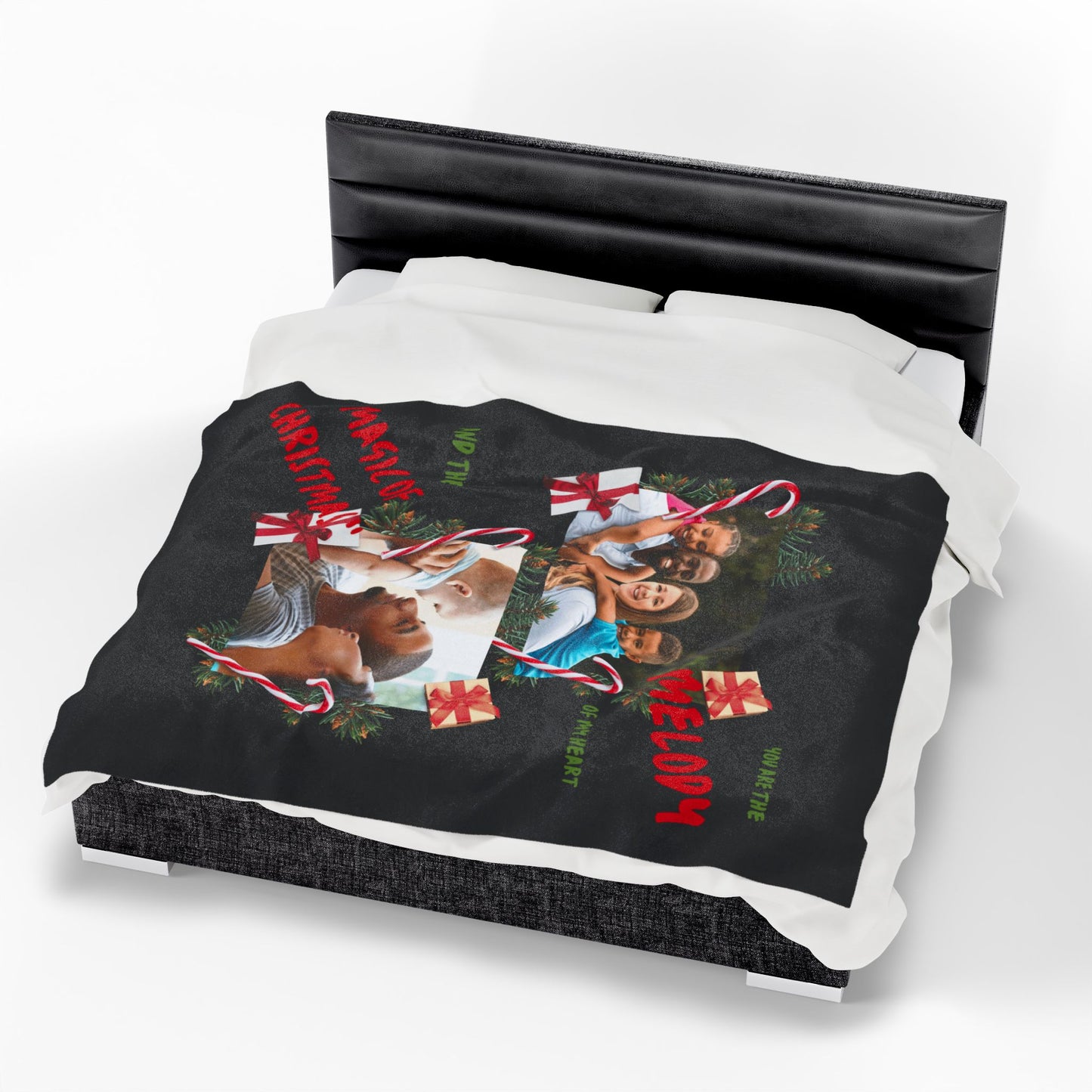 Personalized Christmas Photo Plush Blanket  “You Are the Melody of My Heart” Holiday Throw