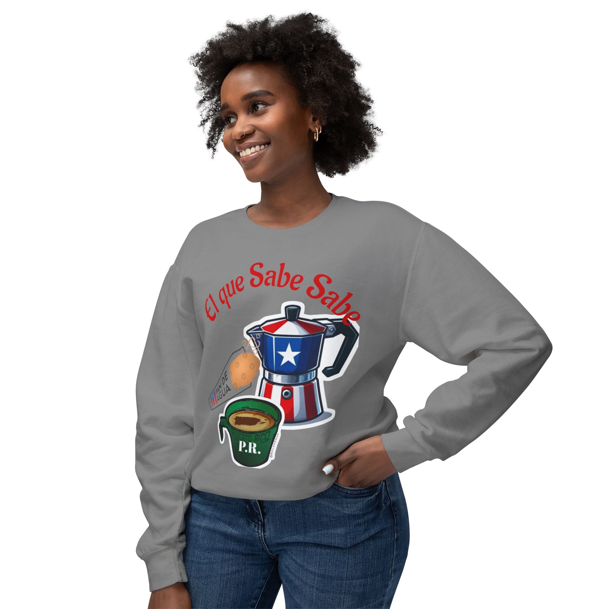 Crewneck Sweatshirt — "El que Sabe Sabe" Puerto Rico Coffee Design