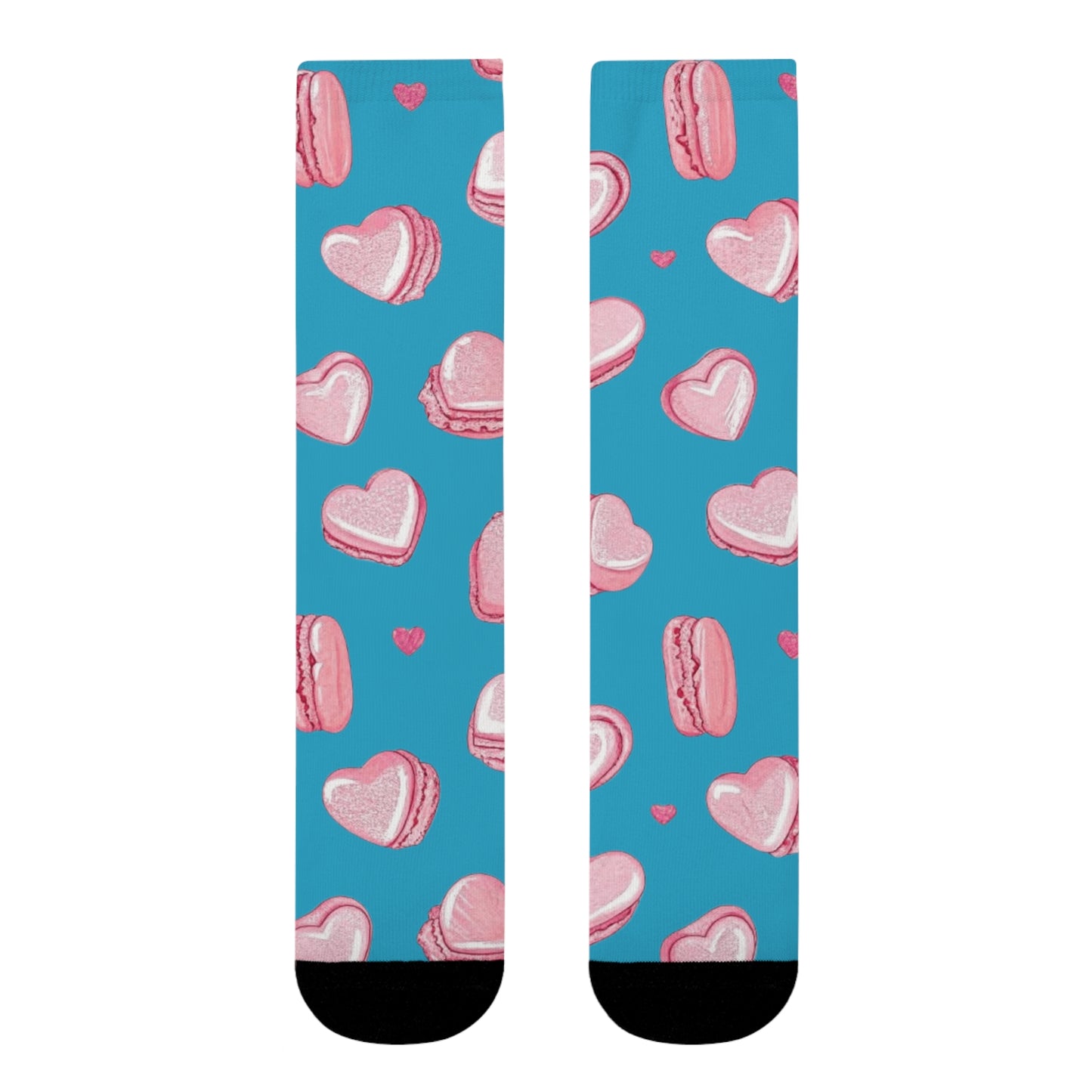 Heart Macaron Crew Socks – Cute Pink Sweets Pattern